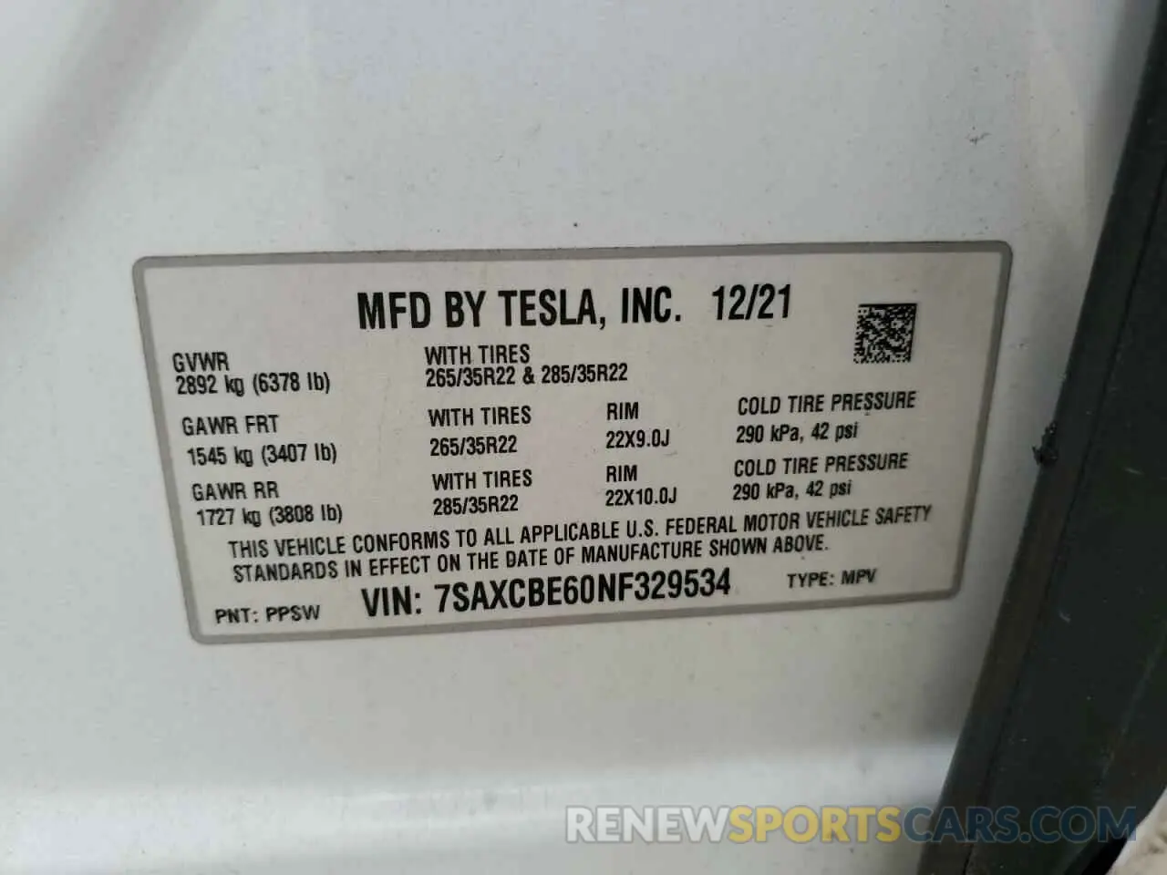 14 fotografías del automóvil dañado 7SAXCBE60NF329534 TESLA MODEL X 2022