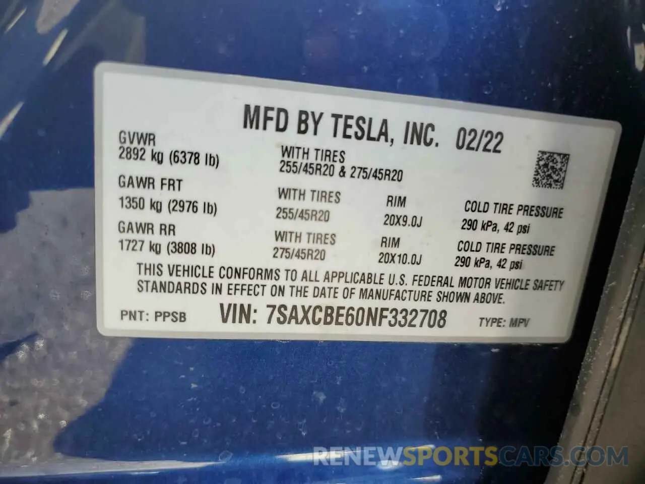 10 fotografías del automóvil dañado 7SAXCBE60NF332708 TESLA MODEL X 2022