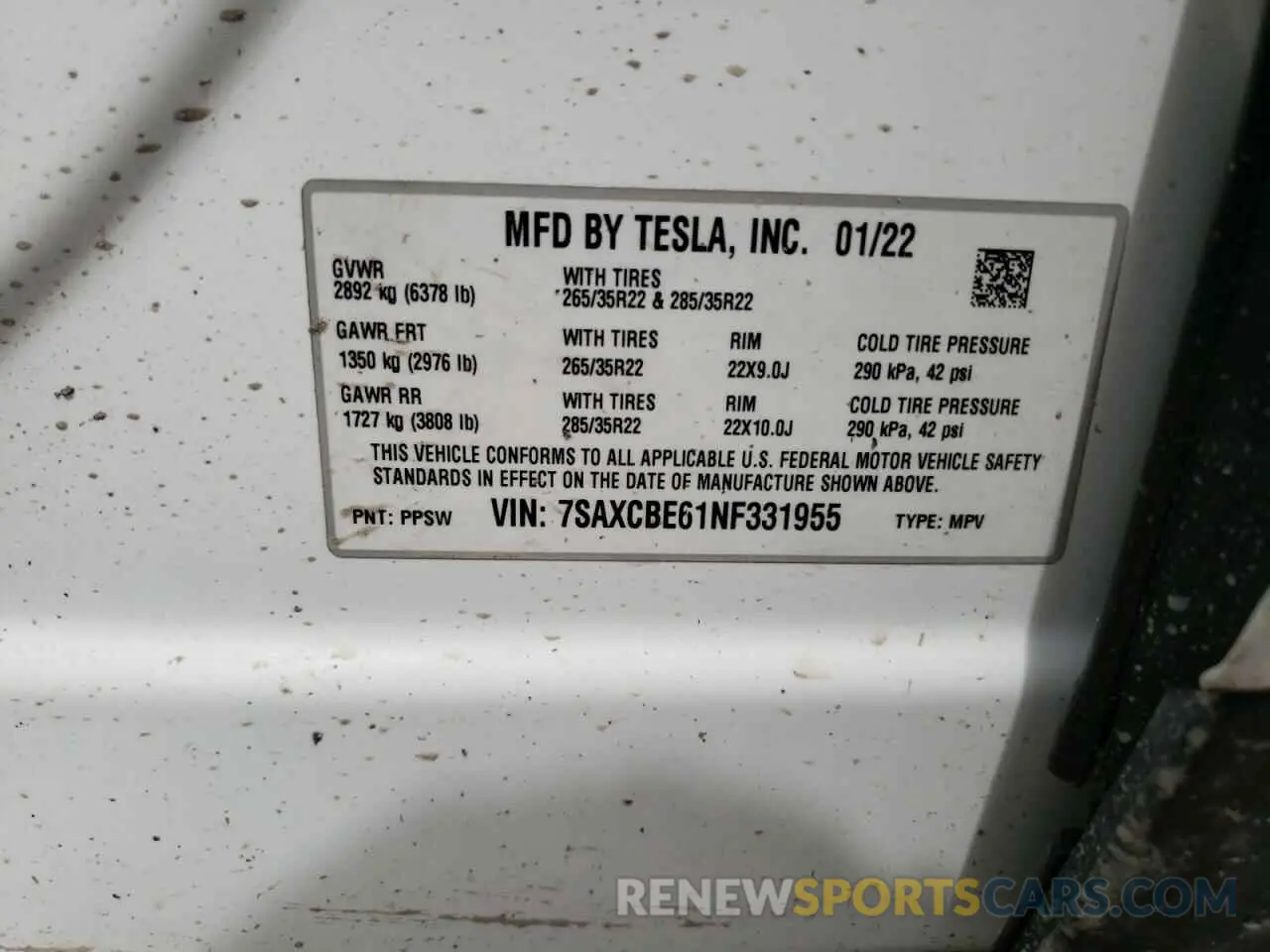 10 fotografías del automóvil dañado 7SAXCBE61NF331955 TESLA MODEL X 2022