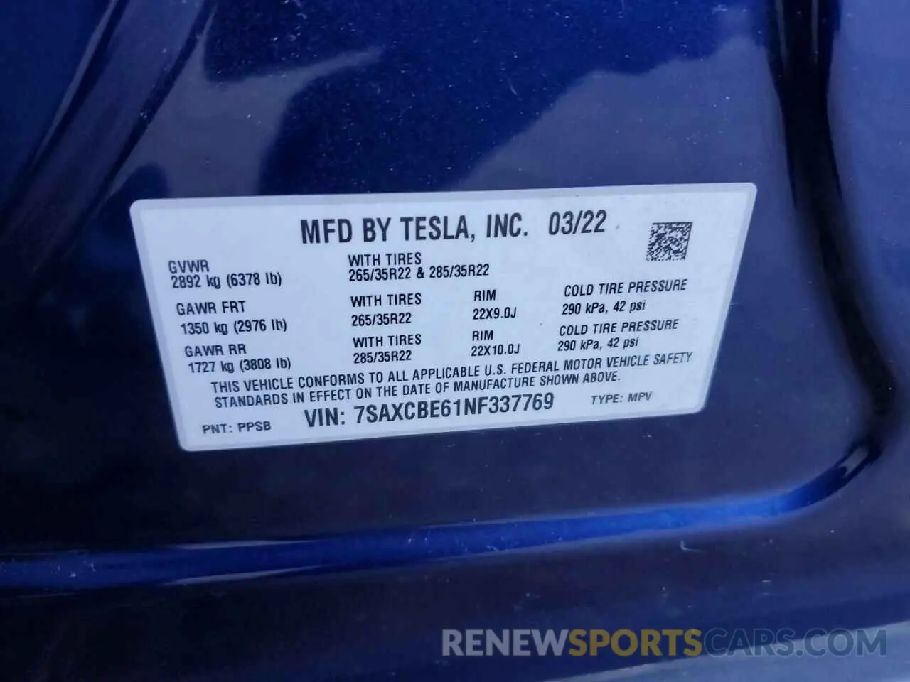 14 fotografías del automóvil dañado 7SAXCBE61NF337769 TESLA MODEL X 2022