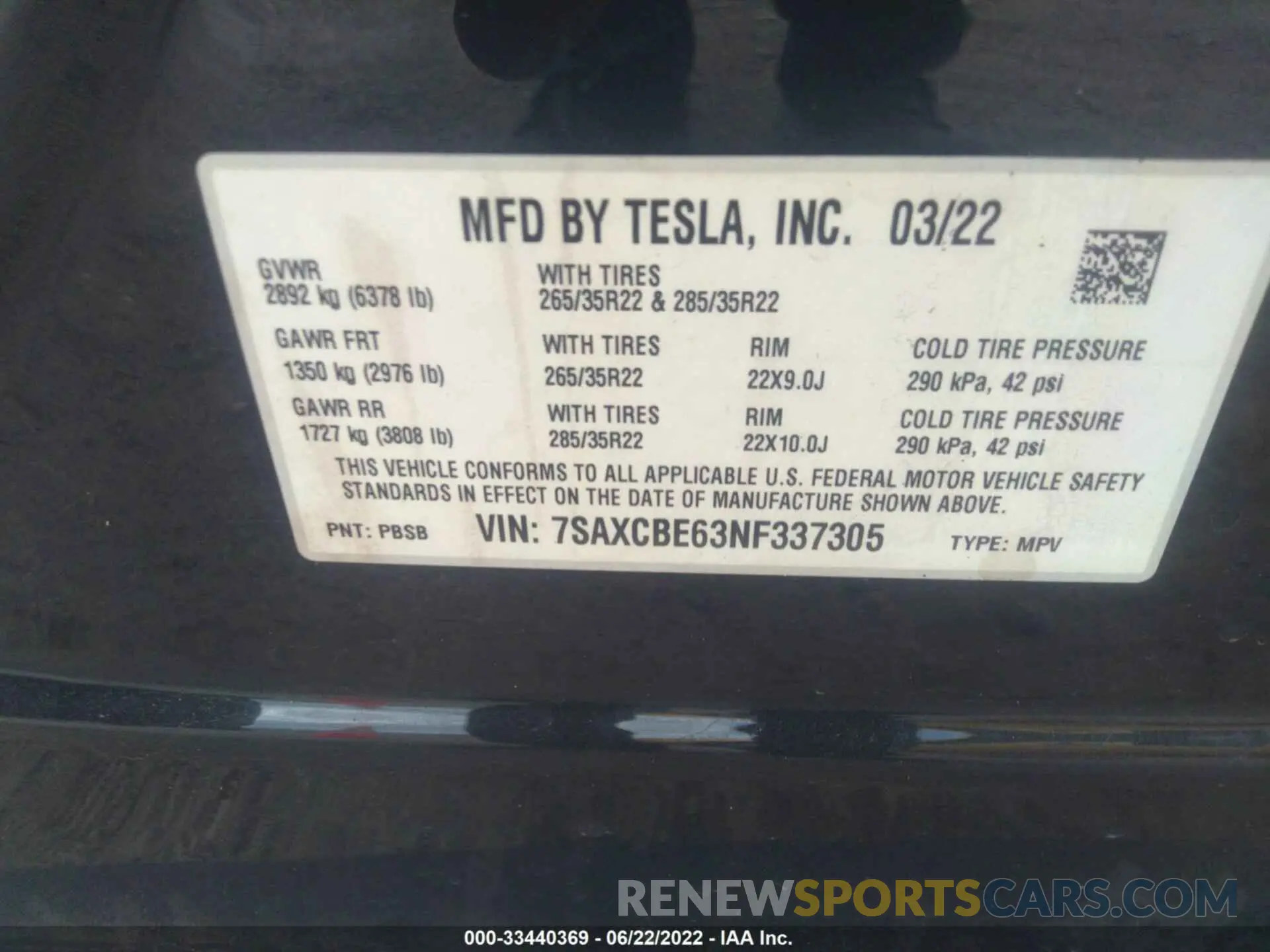 9 fotografías del automóvil dañado 7SAXCBE63NF337305 TESLA MODEL X 2022