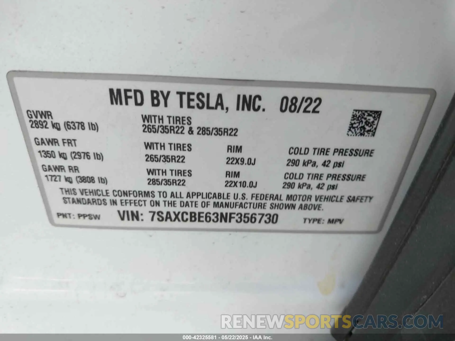 9 fotografías del automóvil dañado 7SAXCBE63NF356730 TESLA MODEL X 2022