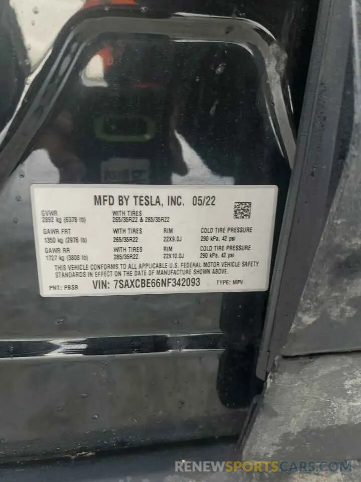 13 fotografías del automóvil dañado 7SAXCBE66NF342093 TESLA MODEL X 2022