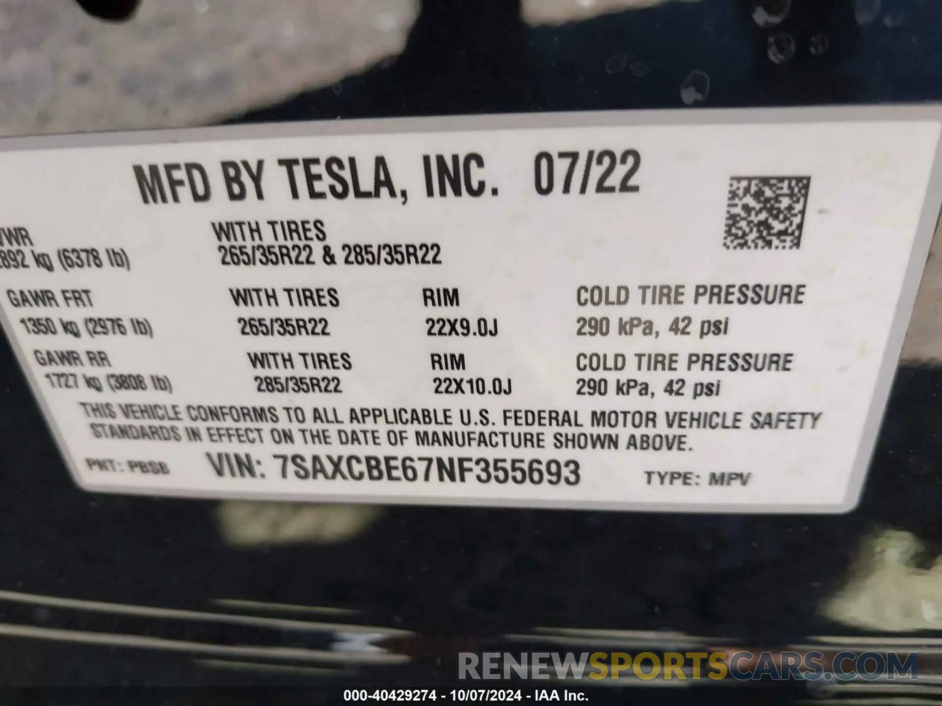 9 fotografías del automóvil dañado 7SAXCBE67NF355693 TESLA MODEL X 2022