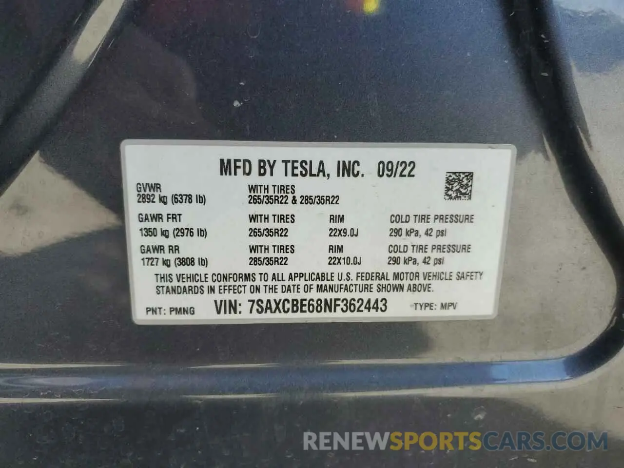 16 fotografías del automóvil dañado 7SAXCBE68NF362443 TESLA MODEL X 2022