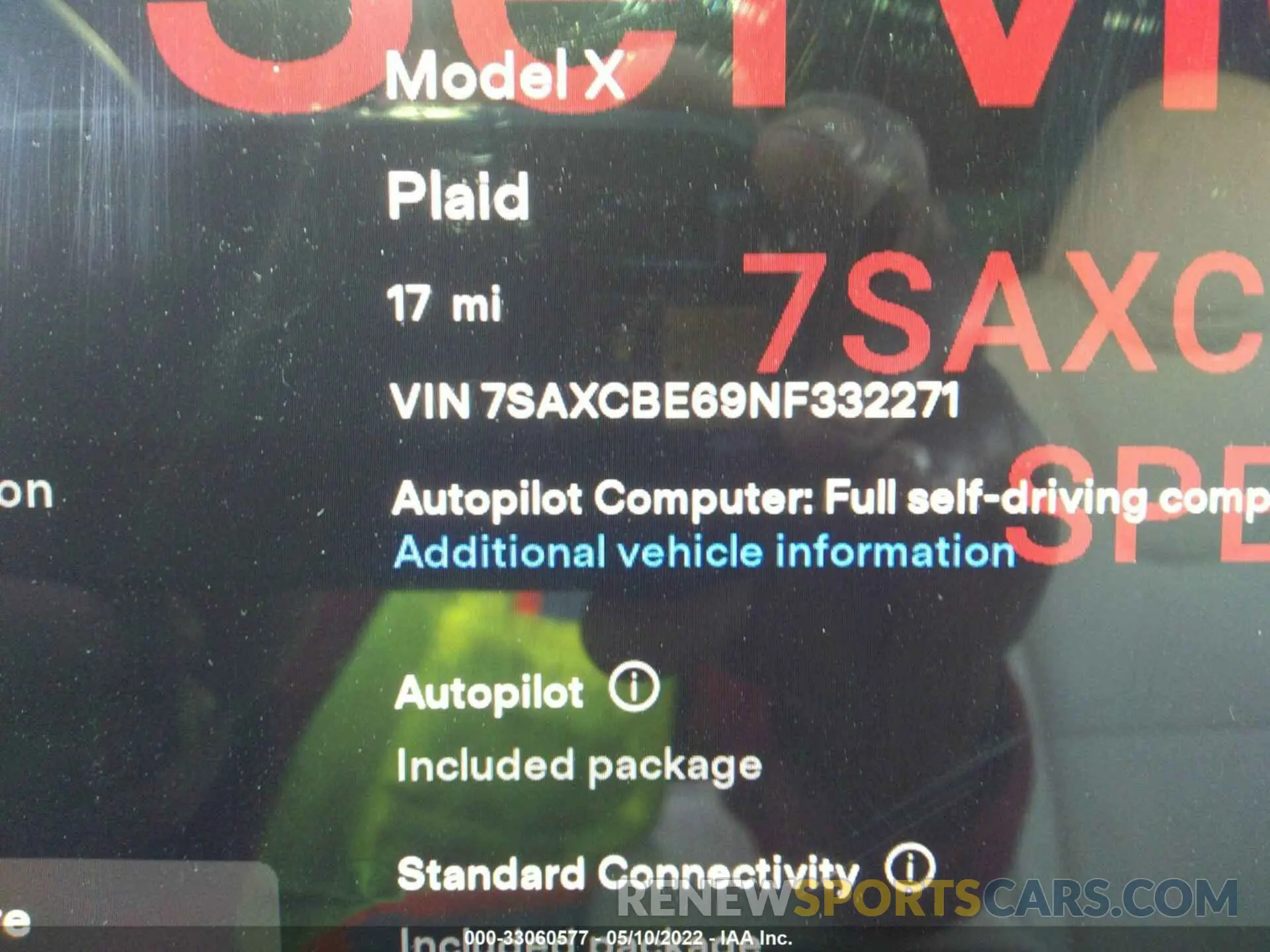 7 fotografías del automóvil dañado 7SAXCBE69NF332271 TESLA MODEL X 2022