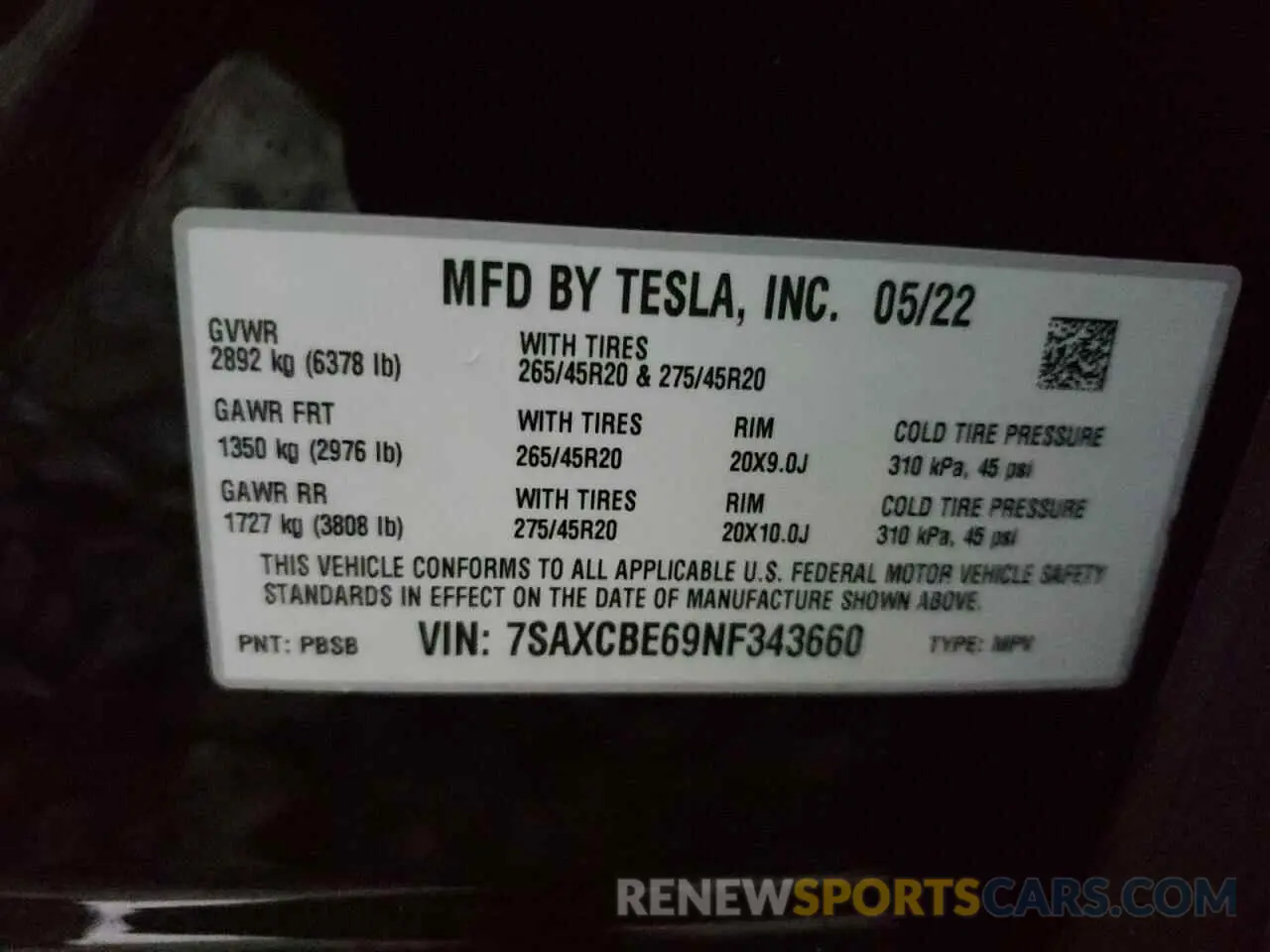 10 fotografías del automóvil dañado 7SAXCBE69NF343660 TESLA MODEL X 2022