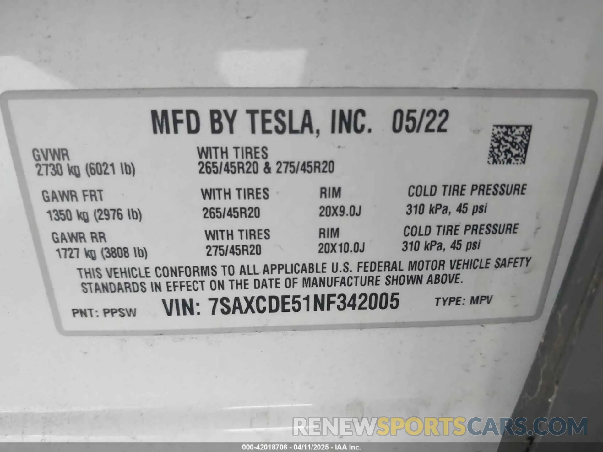 9 fotografías del automóvil dañado 7SAXCDE51NF342005 TESLA MODEL X 2022