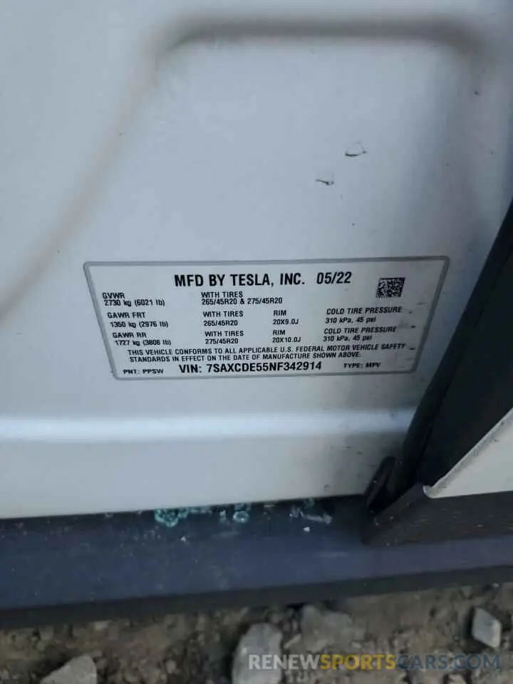 12 fotografías del automóvil dañado 7SAXCDE55NF342914 TESLA MODEL X 2022
