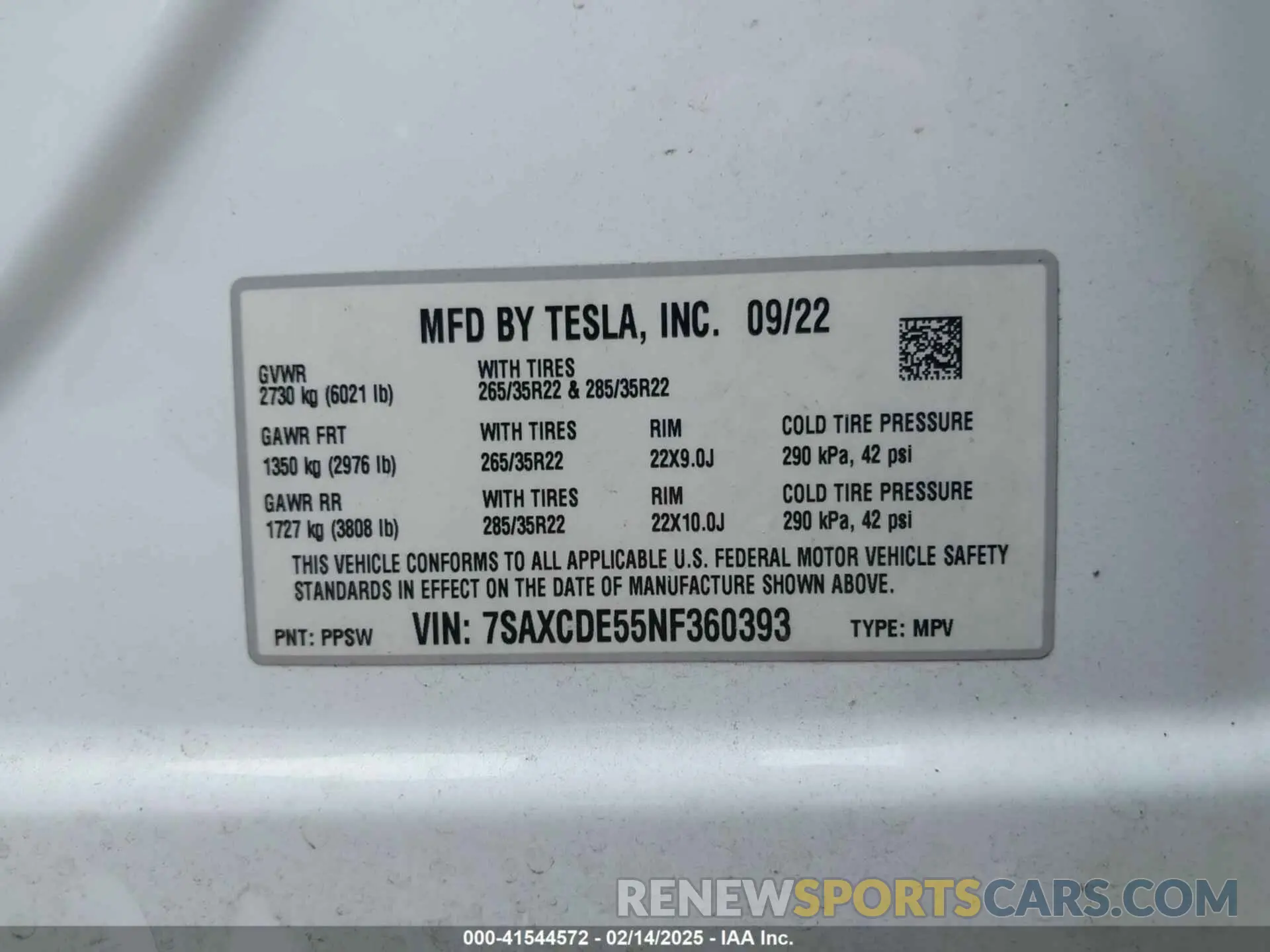 9 fotografías del automóvil dañado 7SAXCDE55NF360393 TESLA MODEL X 2022