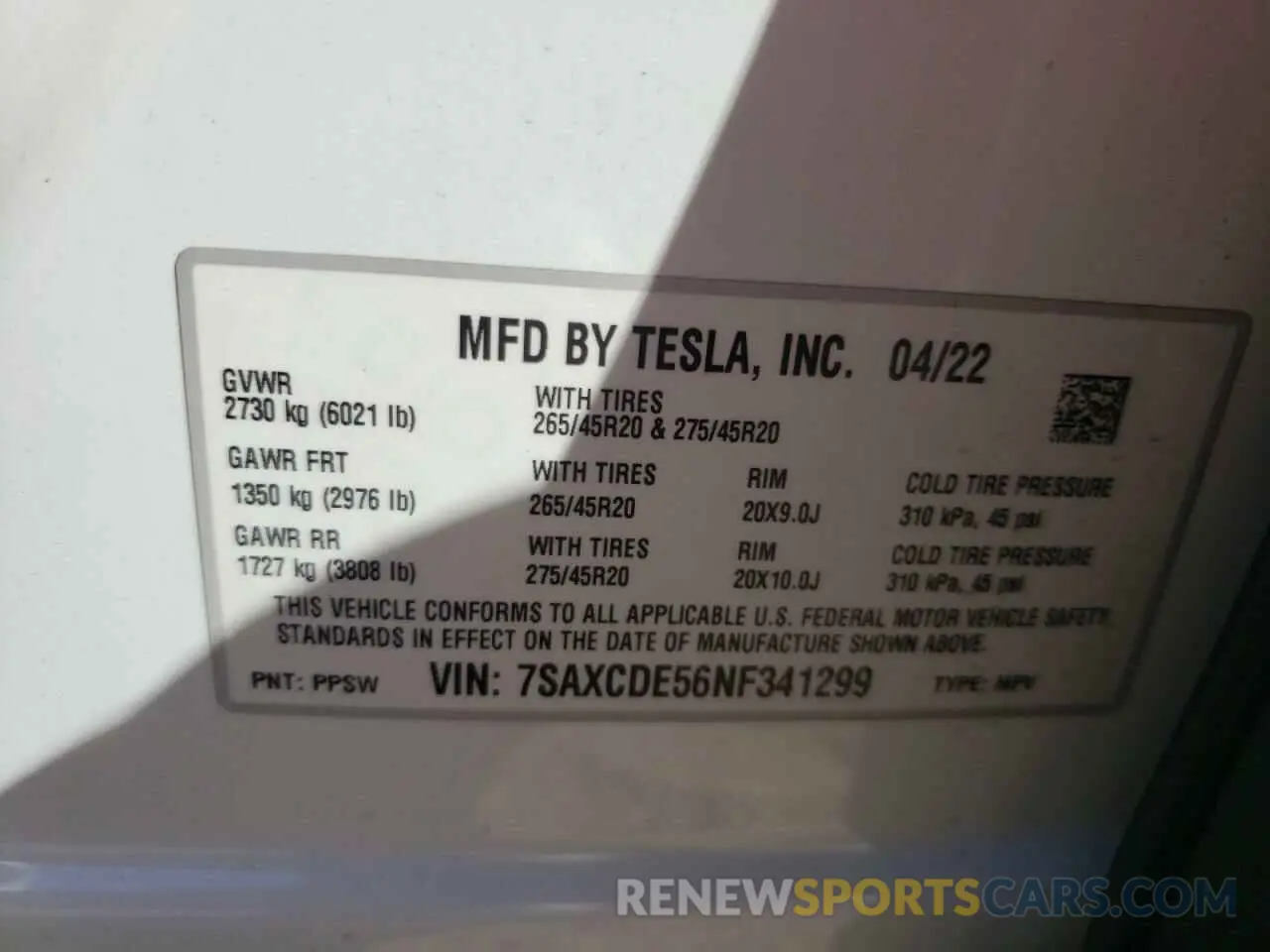 10 fotografías del automóvil dañado 7SAXCDE56NF341299 TESLA MODEL X 2022