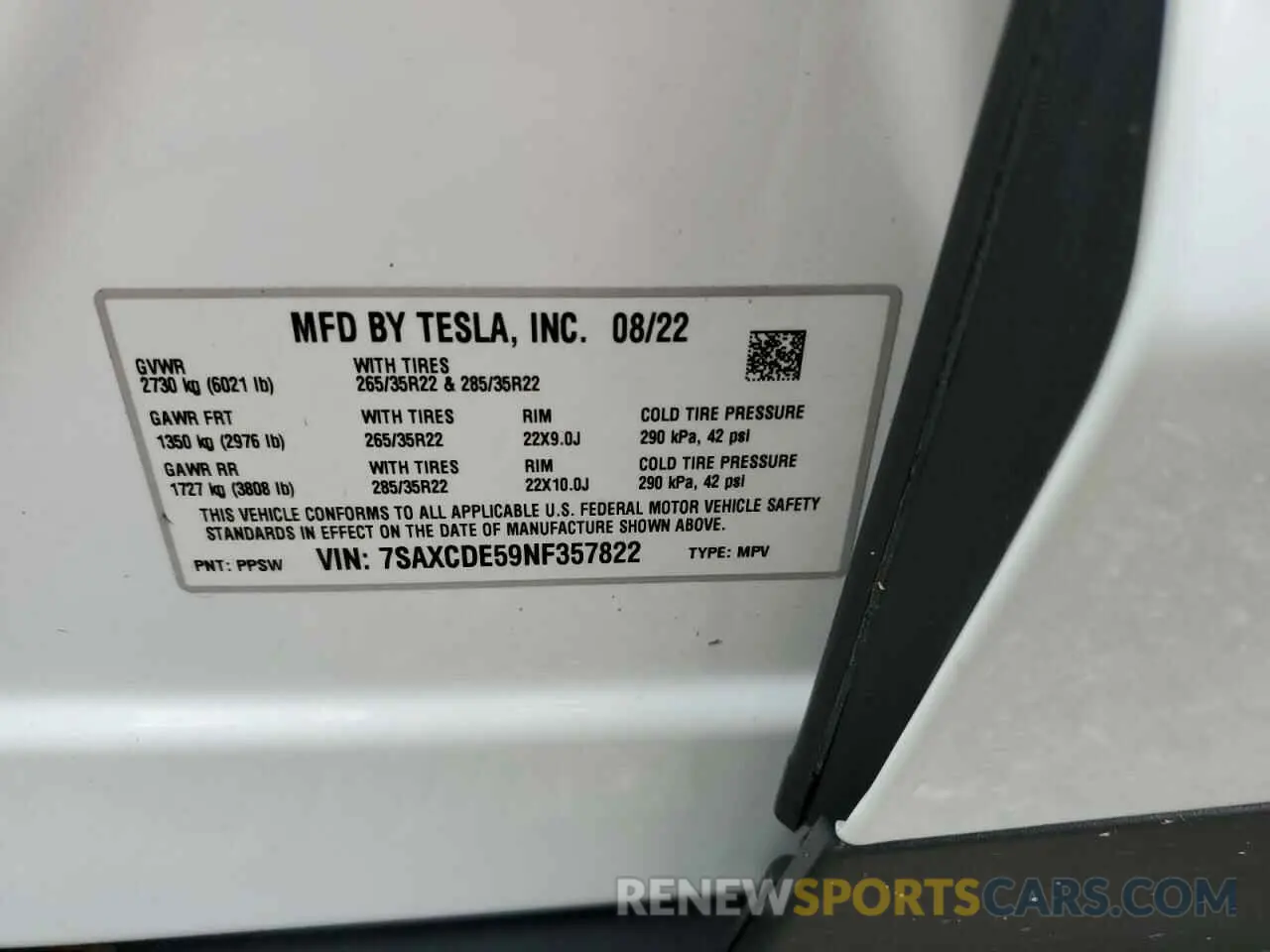 10 fotografías del automóvil dañado 7SAXCDE59NF357822 TESLA MODEL X 2022