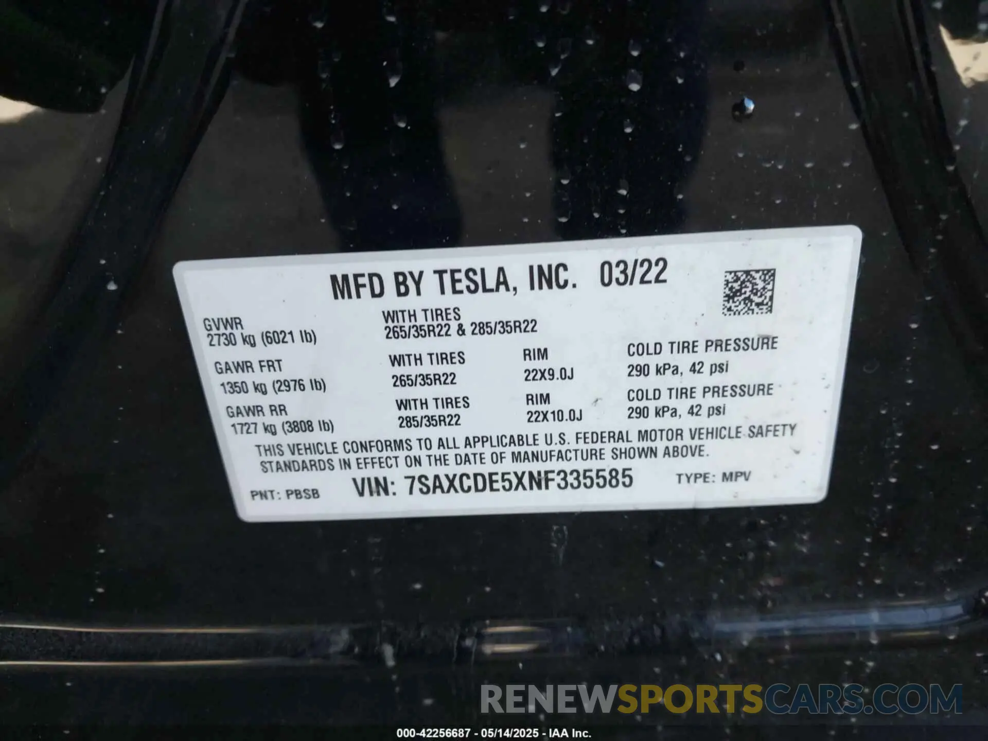 9 fotografías del automóvil dañado 7SAXCDE5XNF335585 TESLA MODEL X 2022