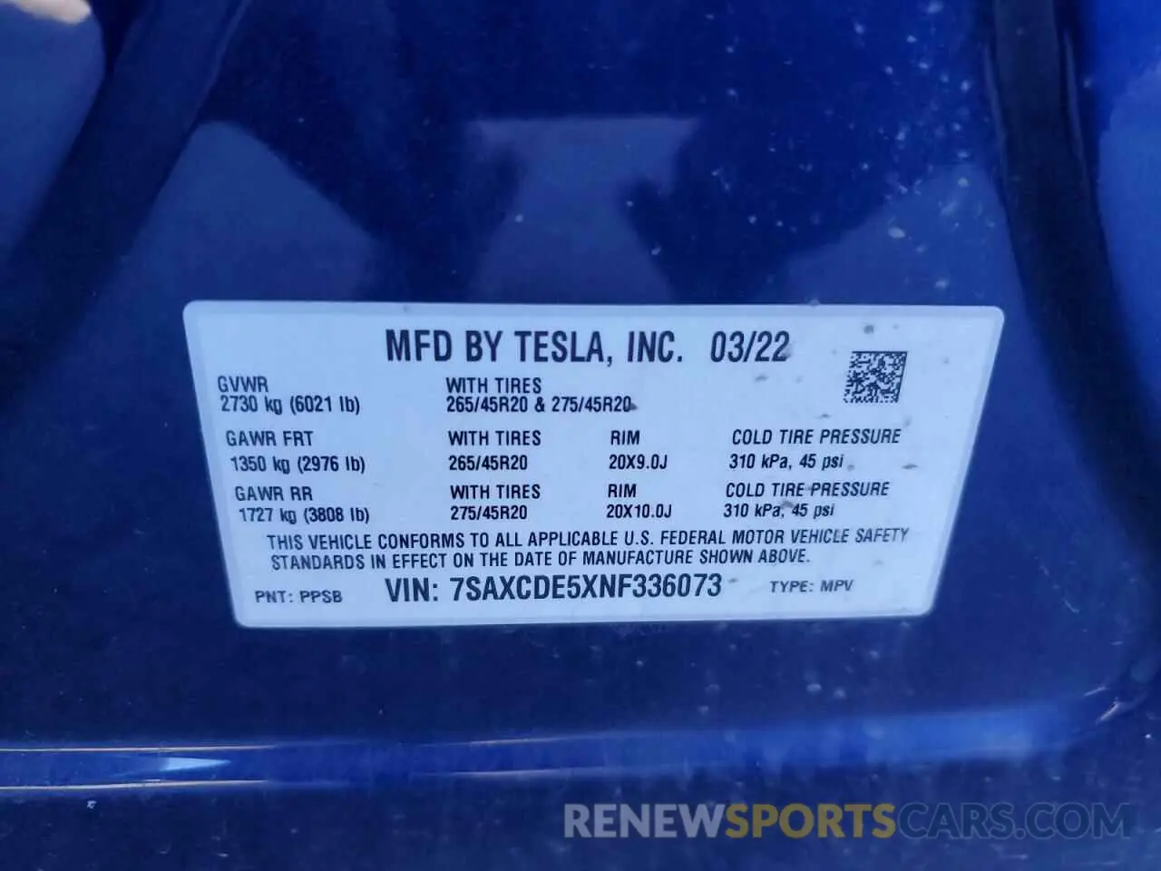 13 fotografías del automóvil dañado 7SAXCDE5XNF336073 TESLA MODEL X 2022