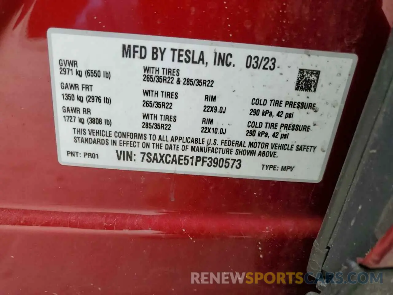 12 fotografías del automóvil dañado 7SAXCAE51PF390573 TESLA MODEL X 2023