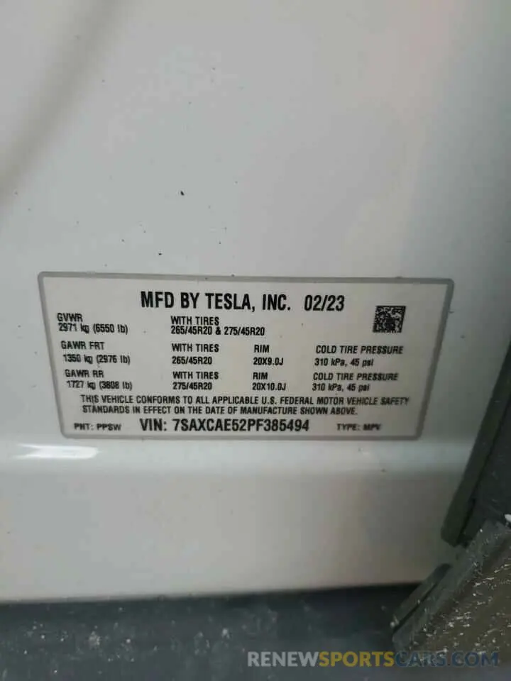 13 fotografías del automóvil dañado 7SAXCAE52PF385494 TESLA MODEL X 2023