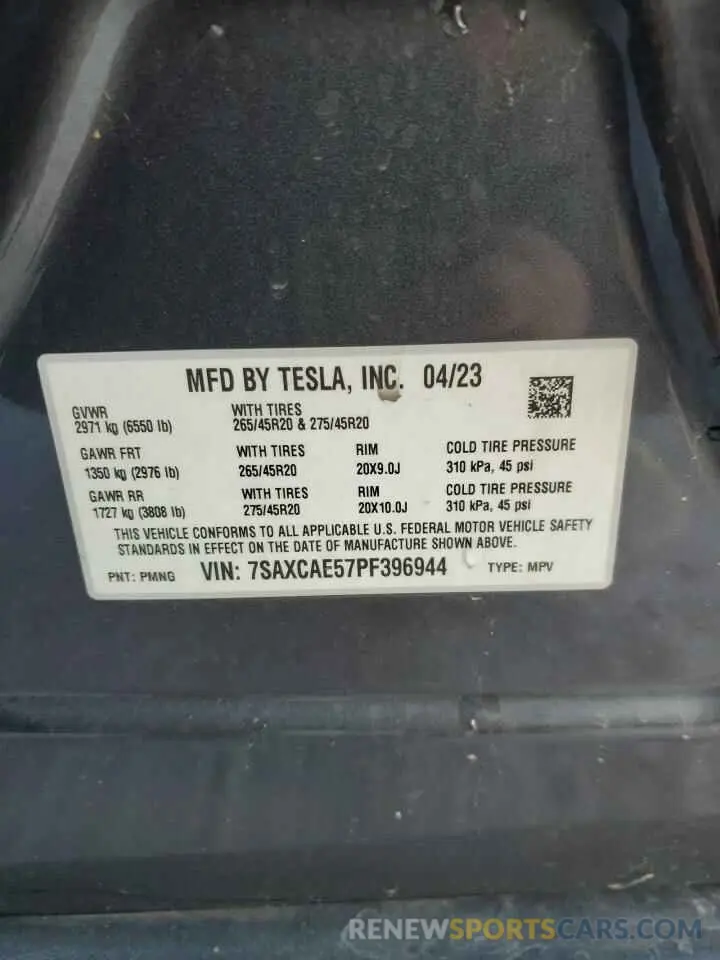 13 fotografías del automóvil dañado 7SAXCAE57PF396944 TESLA MODEL X 2023