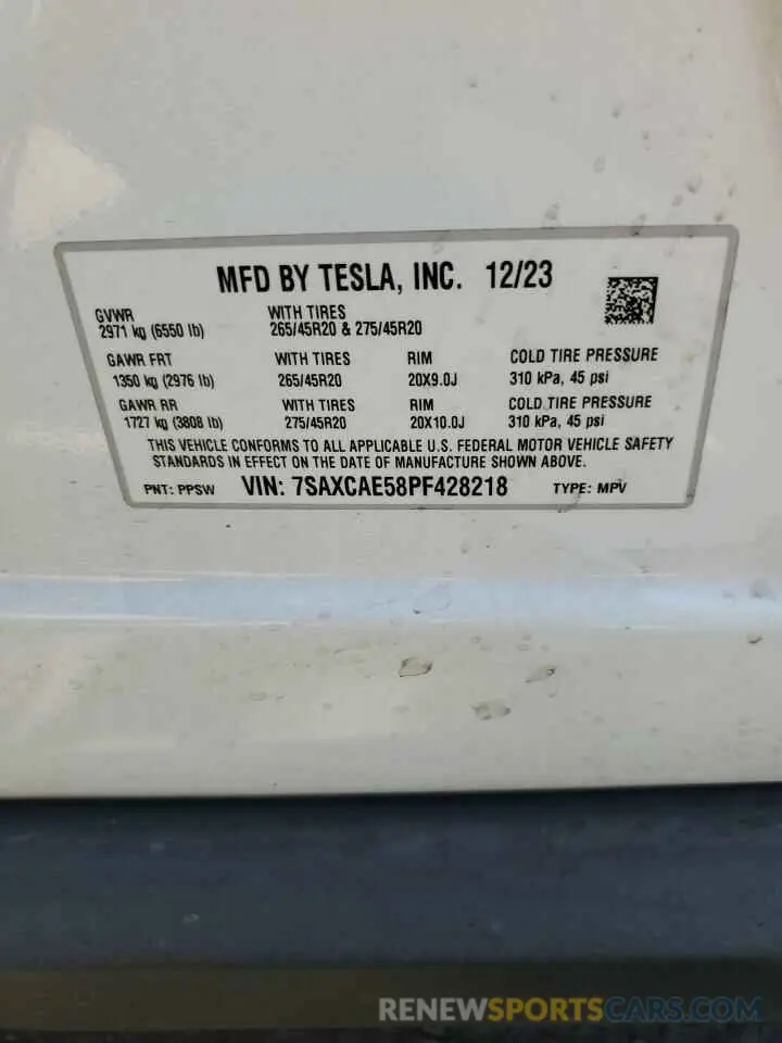 12 fotografías del automóvil dañado 7SAXCAE58PF428218 TESLA MODEL X 2023