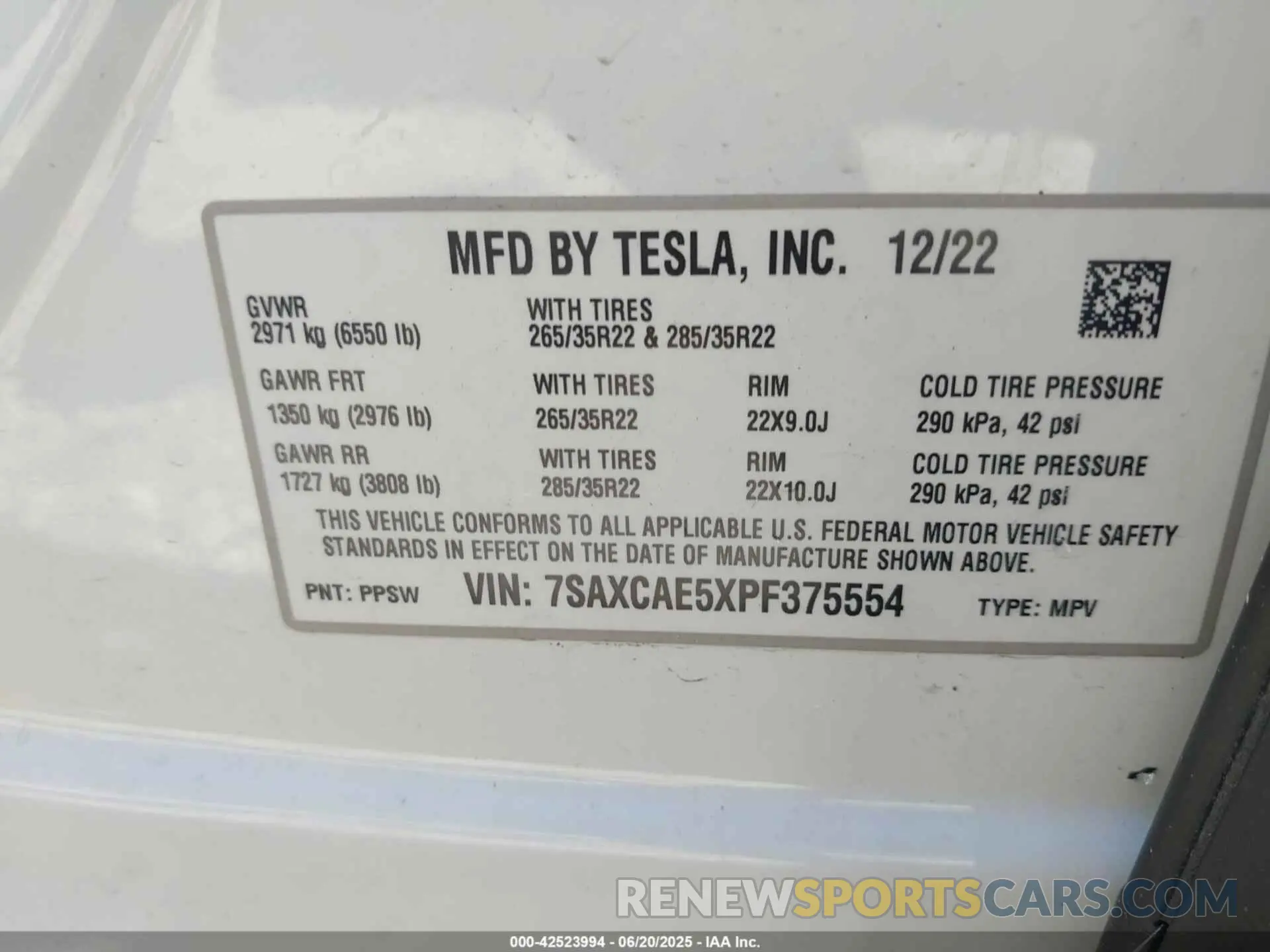 9 fotografías del automóvil dañado 7SAXCAE5XPF375554 TESLA MODEL X 2023
