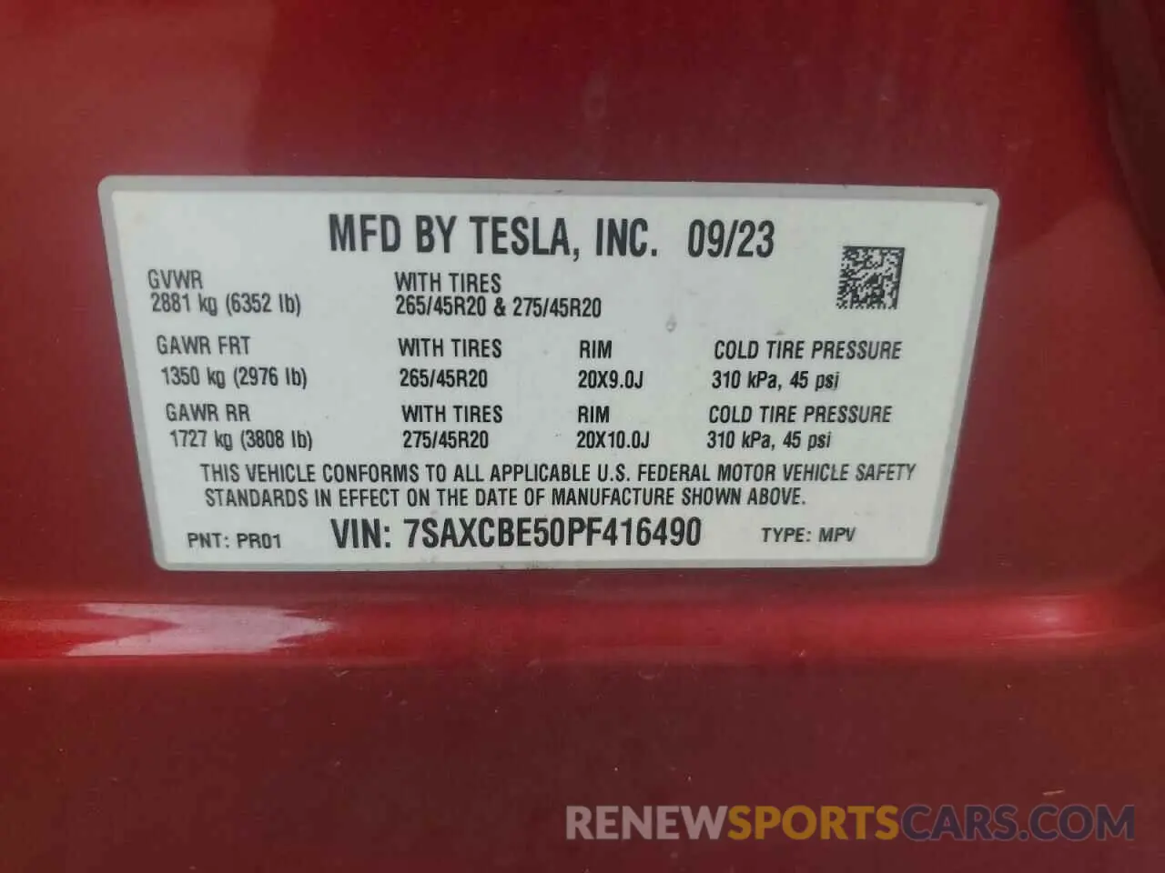 13 fotografías del automóvil dañado 7SAXCBE50PF416490 TESLA MODEL X 2023