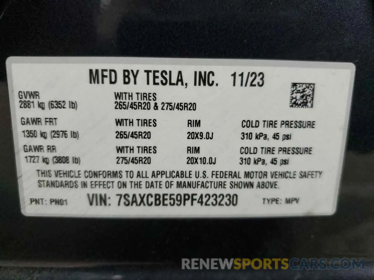 12 fotografías del automóvil dañado 7SAXCBE59PF423230 TESLA MODEL X 2023