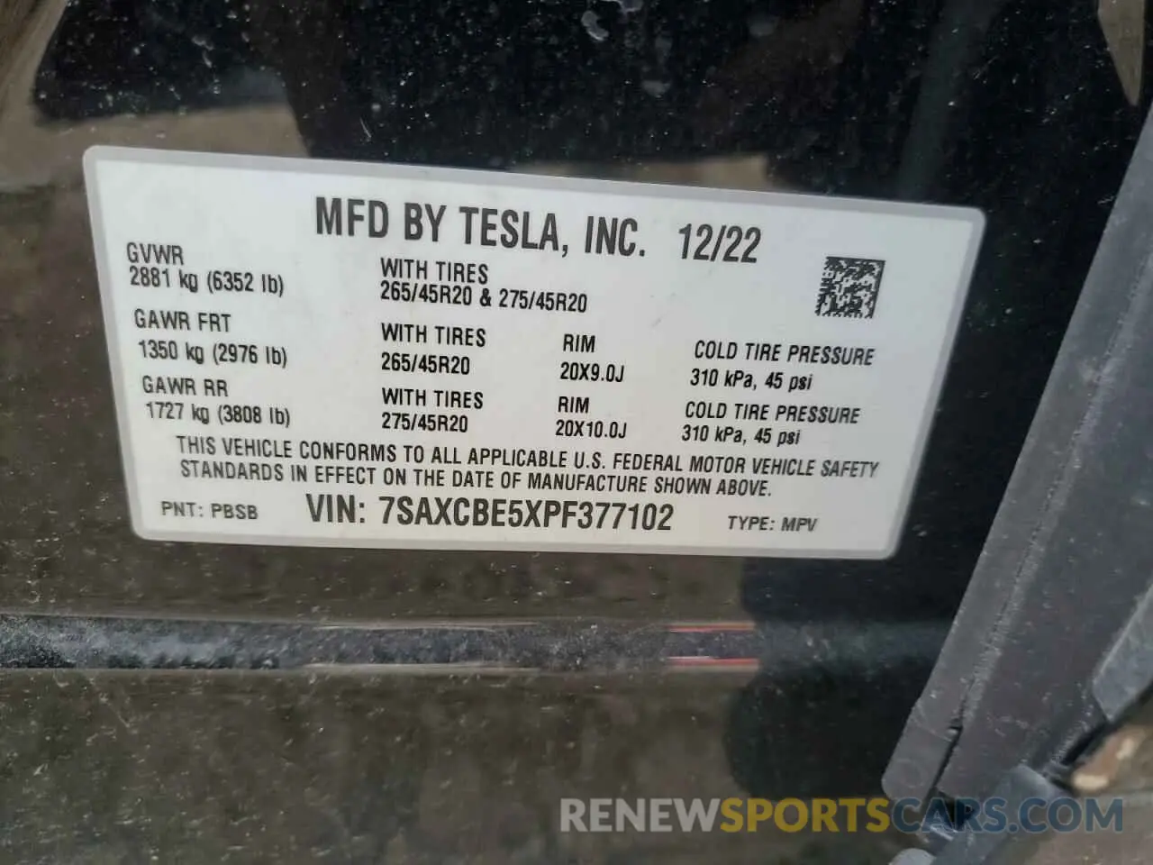 12 fotografías del automóvil dañado 7SAXCBE5XPF377102 TESLA MODEL X 2023