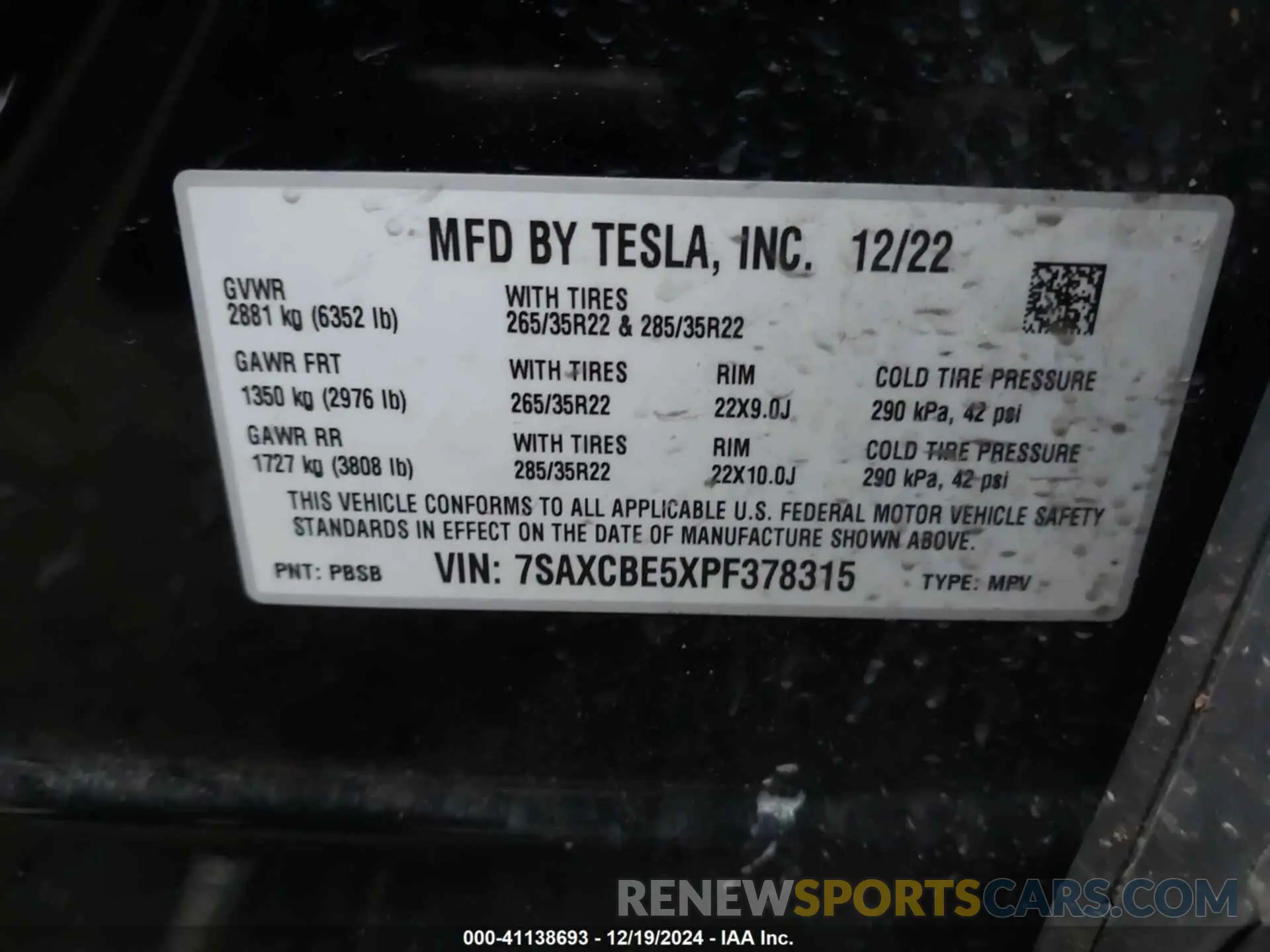 9 fotografías del automóvil dañado 7SAXCBE5XPF378315 TESLA MODEL X 2023