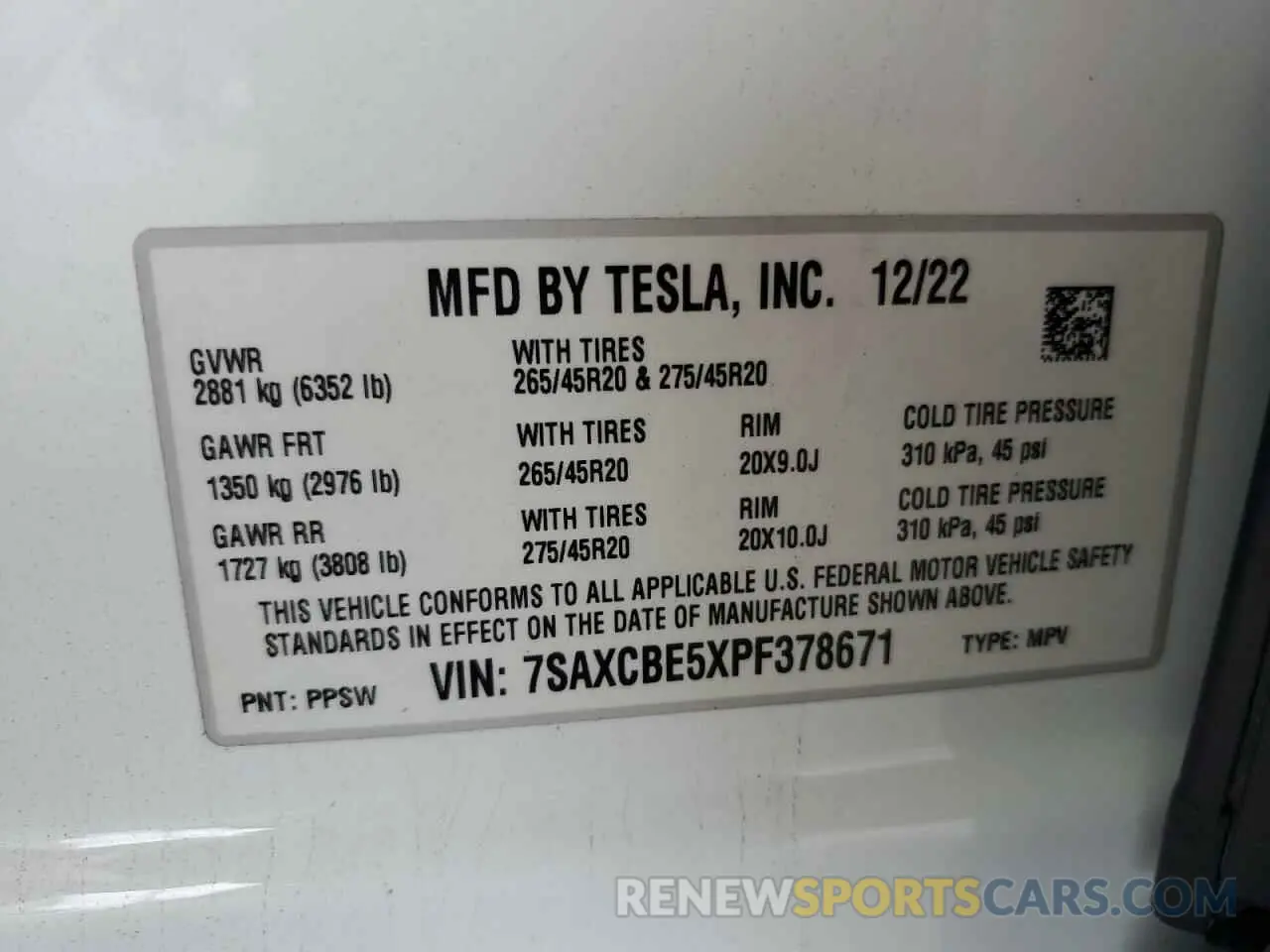 12 fotografías del automóvil dañado 7SAXCBE5XPF378671 TESLA MODEL X 2023