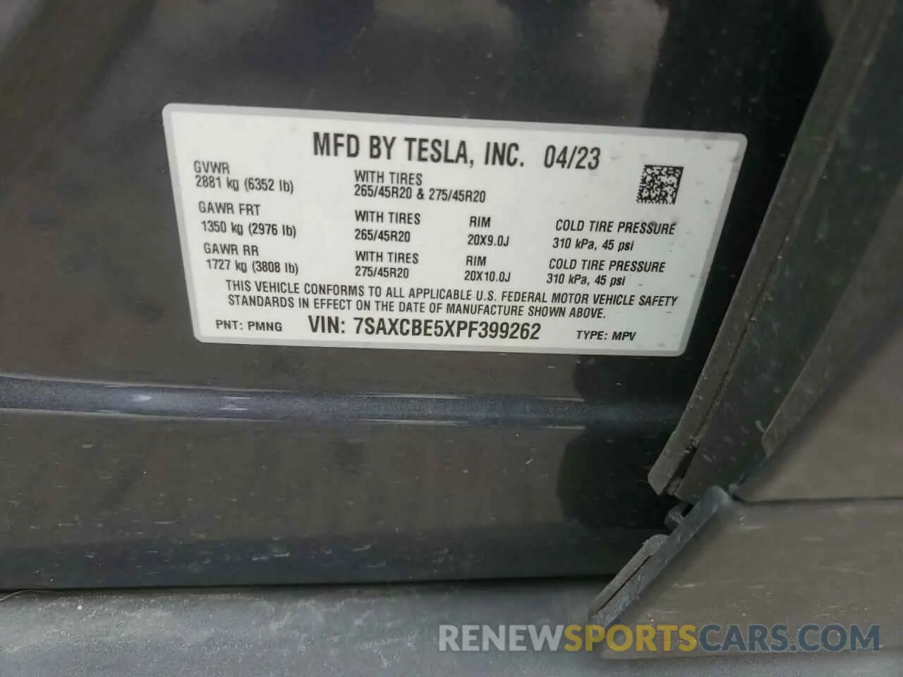 16 fotografías del automóvil dañado 7SAXCBE5XPF399262 TESLA MODEL X 2023