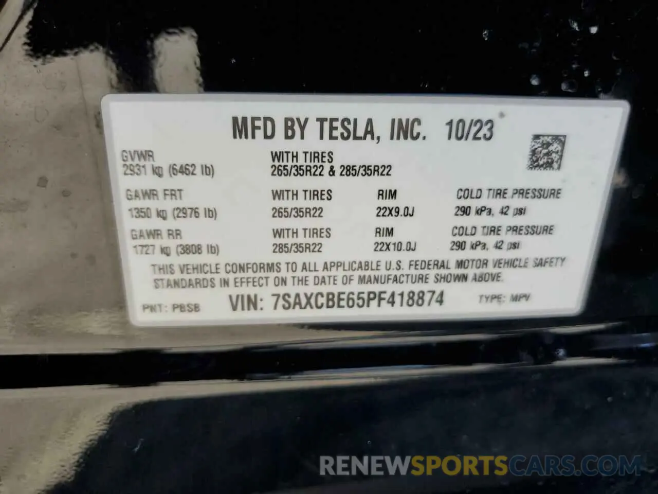 14 fotografías del automóvil dañado 7SAXCBE65PF418874 TESLA MODEL X 2023
