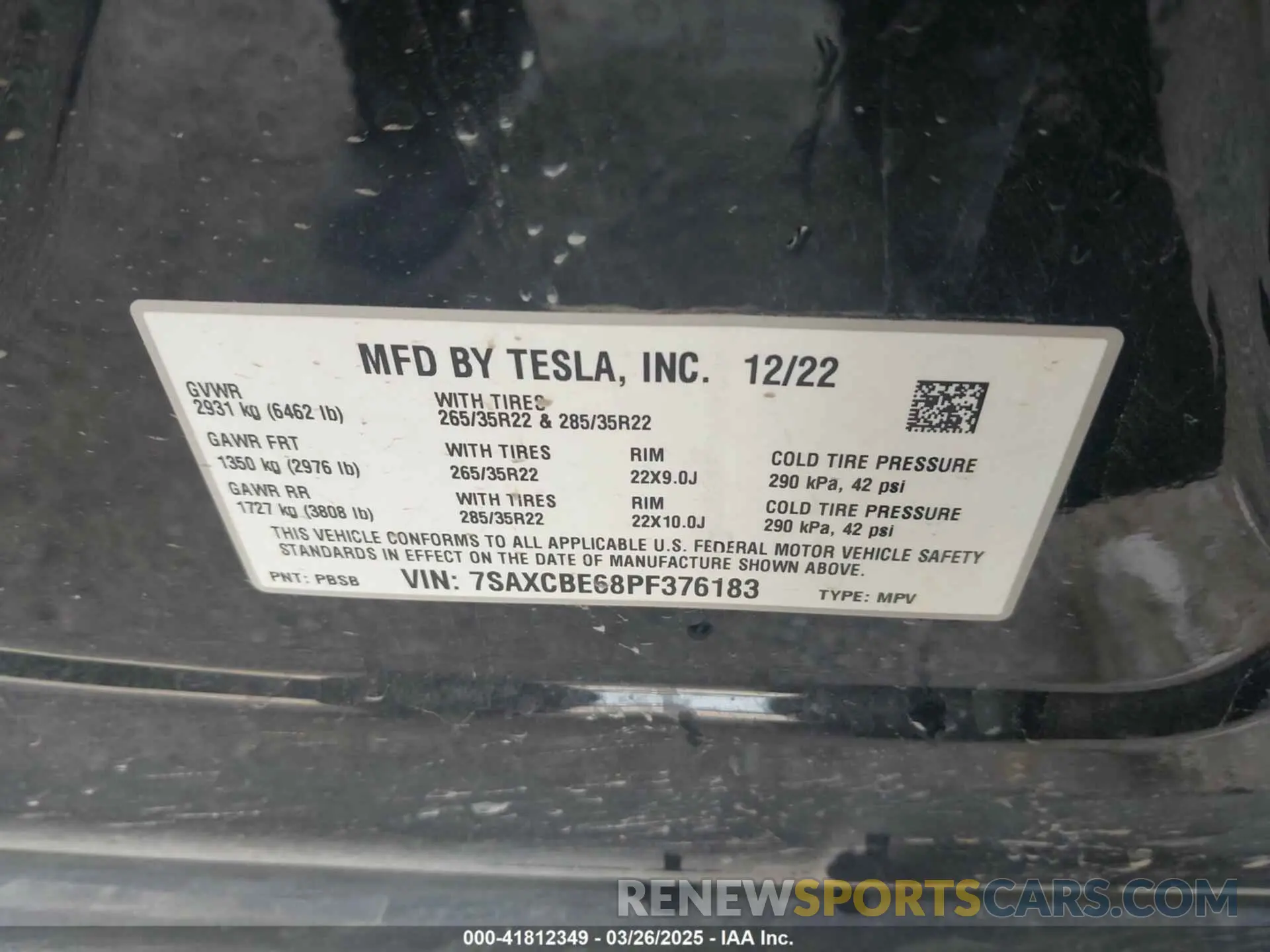 9 fotografías del automóvil dañado 7SAXCBE68PF376183 TESLA MODEL X 2023