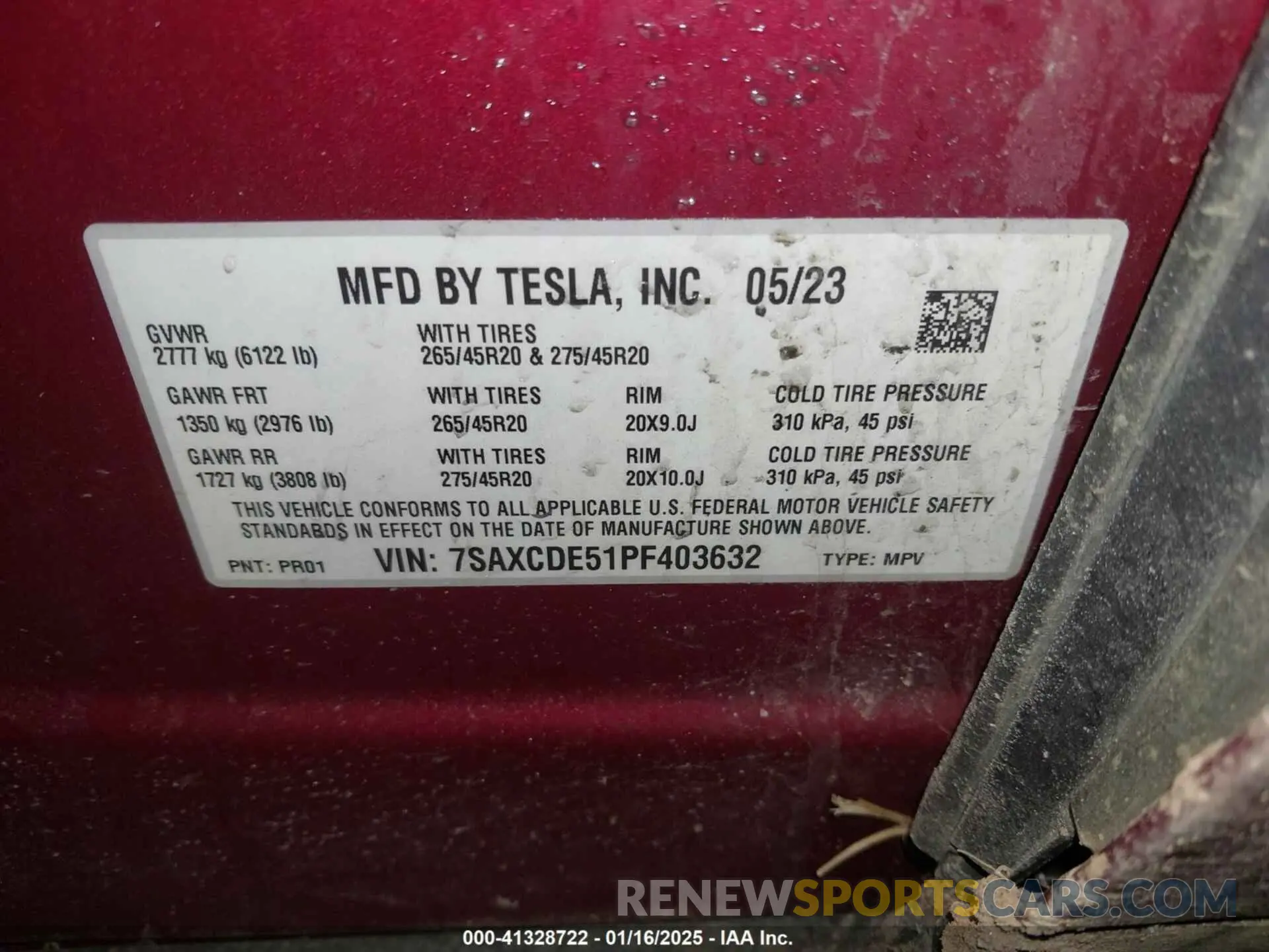 9 fotografías del automóvil dañado 7SAXCDE51PF403632 TESLA MODEL X 2023