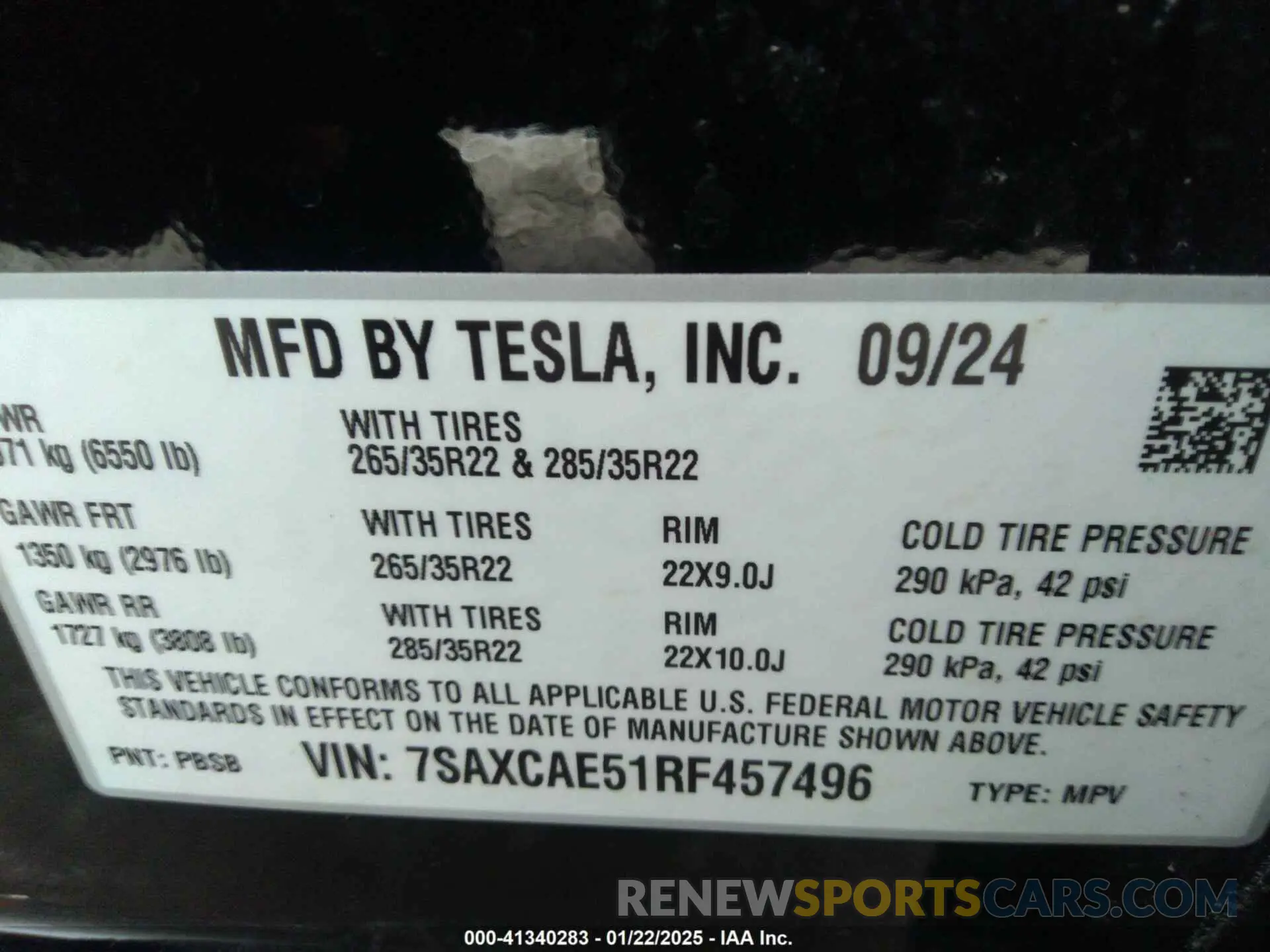 9 fotografías del automóvil dañado 7SAXCAE51RF457496 TESLA MODEL X 2024