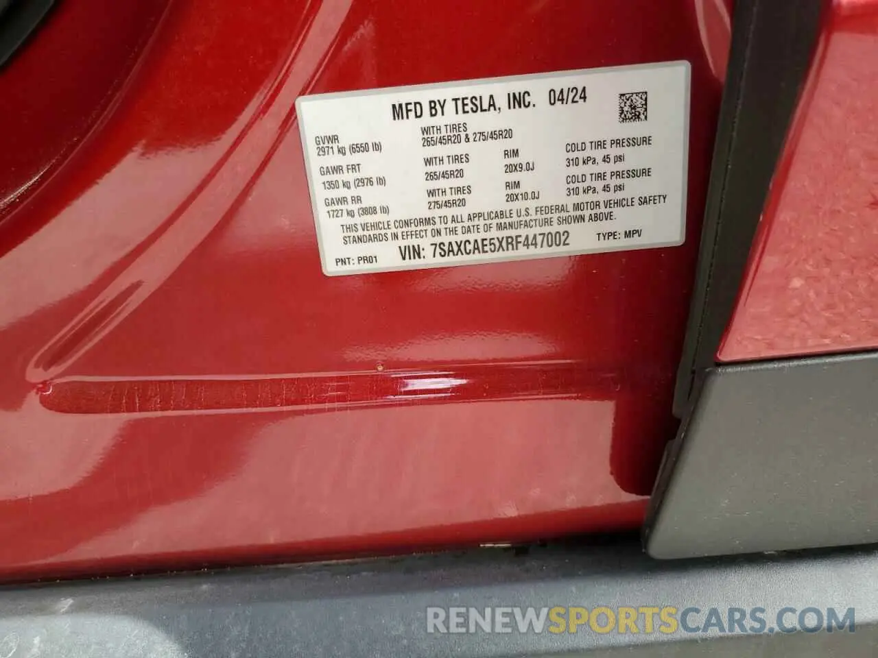 13 fotografías del automóvil dañado 7SAXCAE5XRF447002 TESLA MODEL X 2024