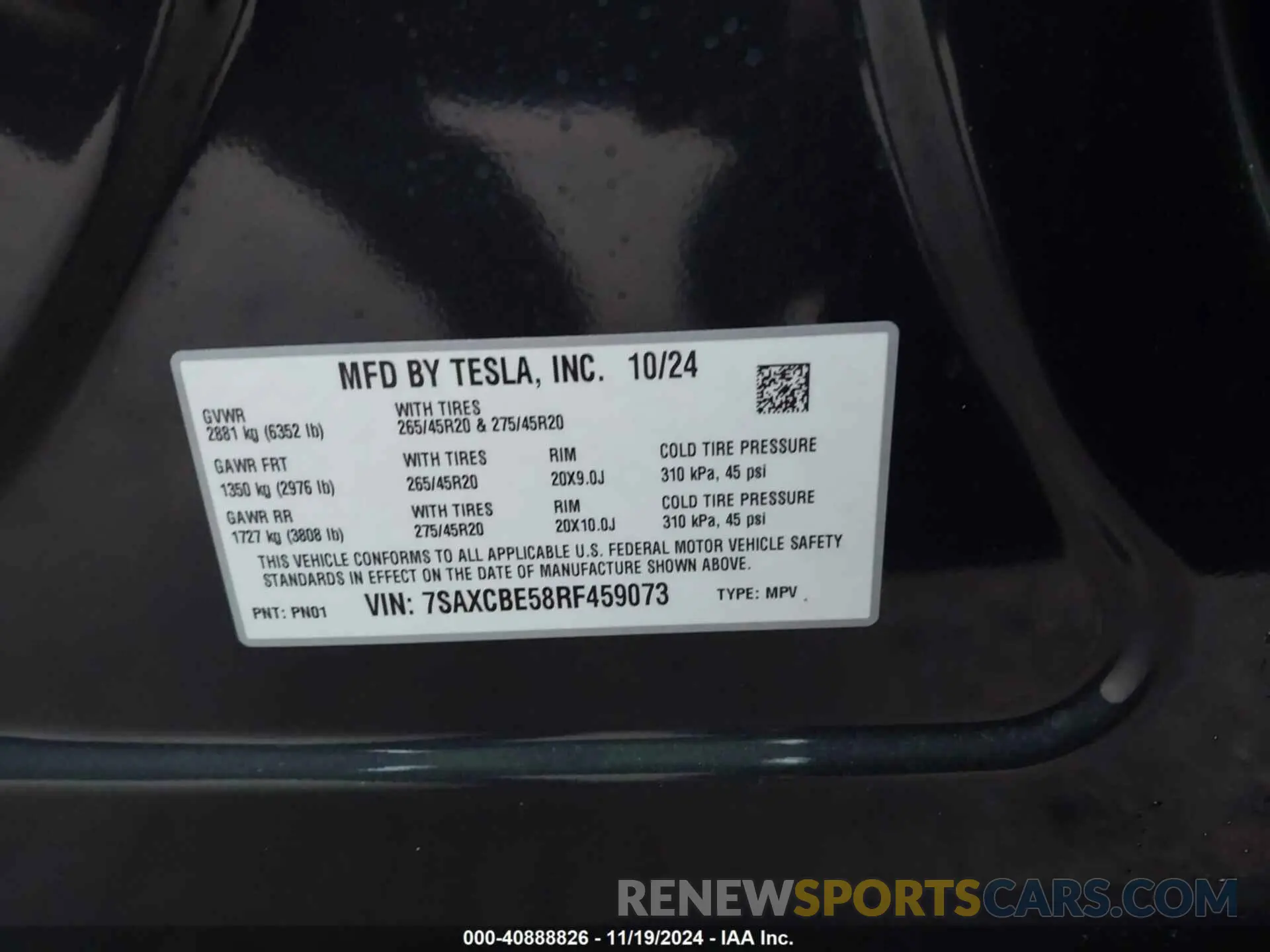 9 fotografías del automóvil dañado 7SAXCBE58RF459073 TESLA MODEL X 2024