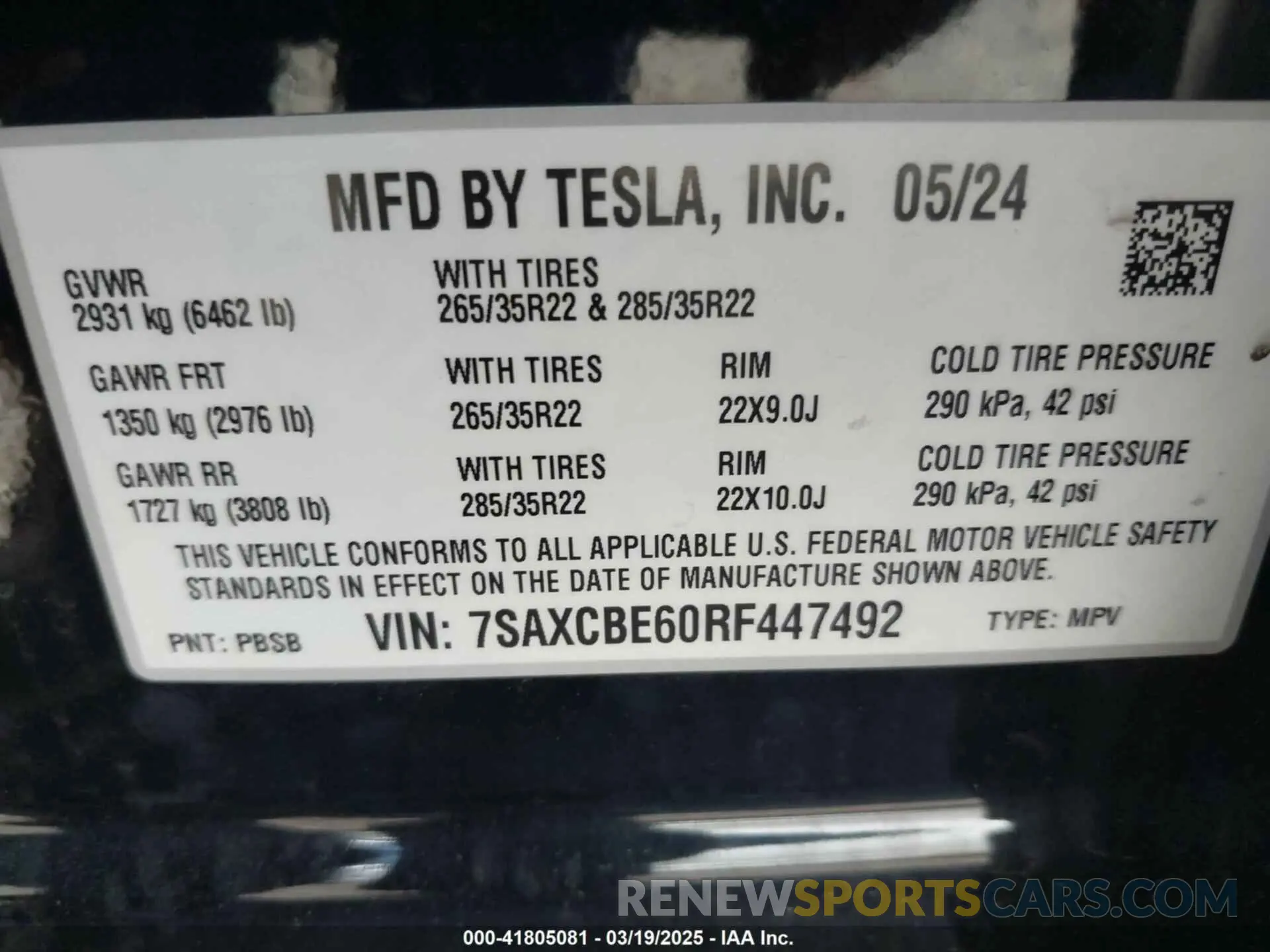 9 fotografías del automóvil dañado 7SAXCBE60RF447492 TESLA MODEL X 2024