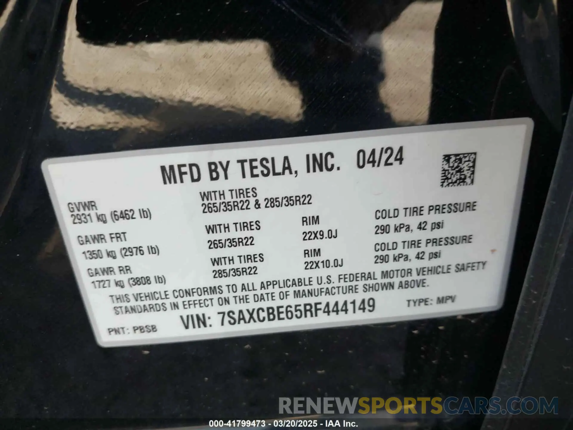 9 fotografías del automóvil dañado 7SAXCBE65RF444149 TESLA MODEL X 2024