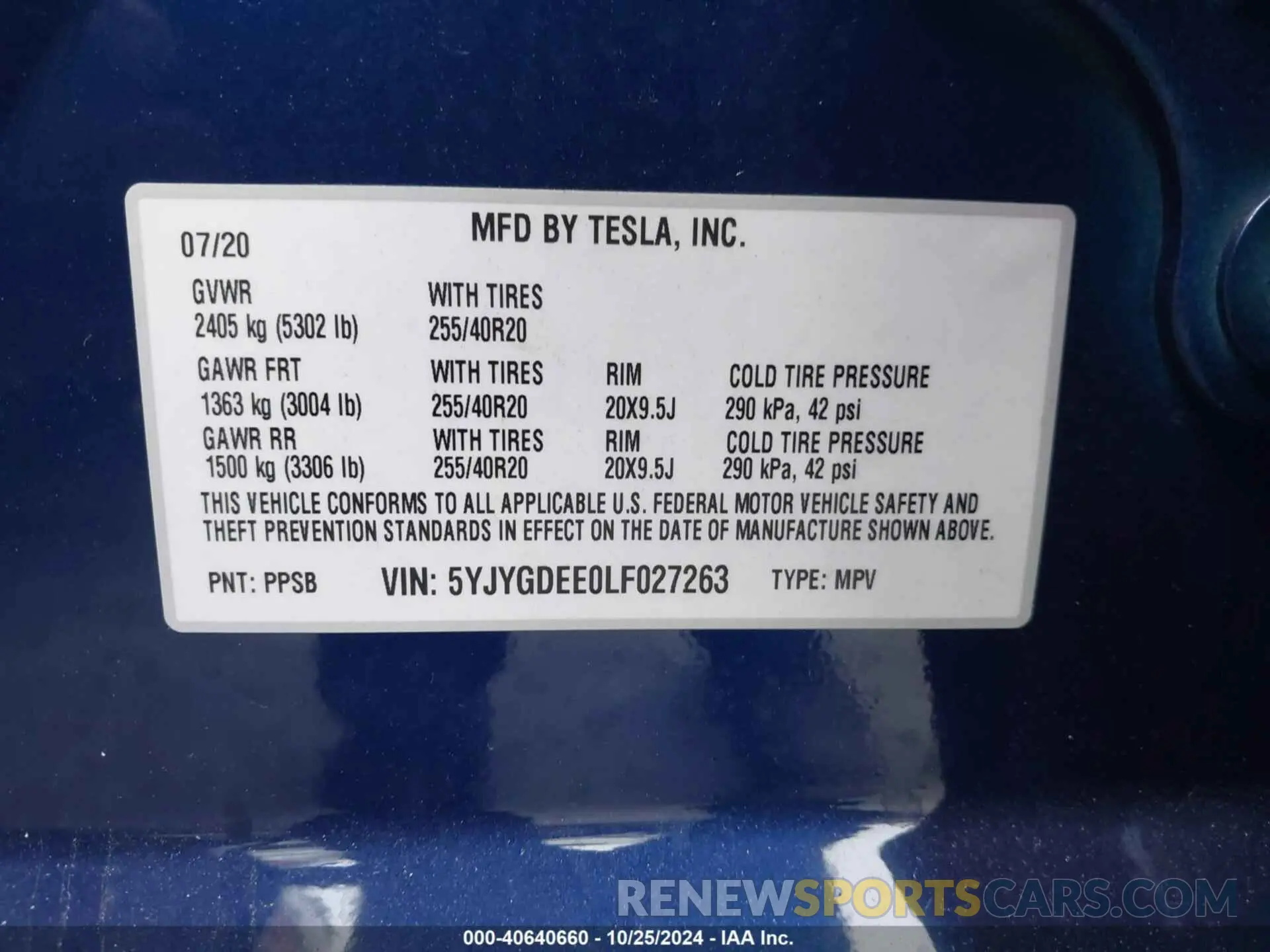 9 fotografías del automóvil dañado 5YJYGDEE0LF027263 TESLA MODEL Y 2020