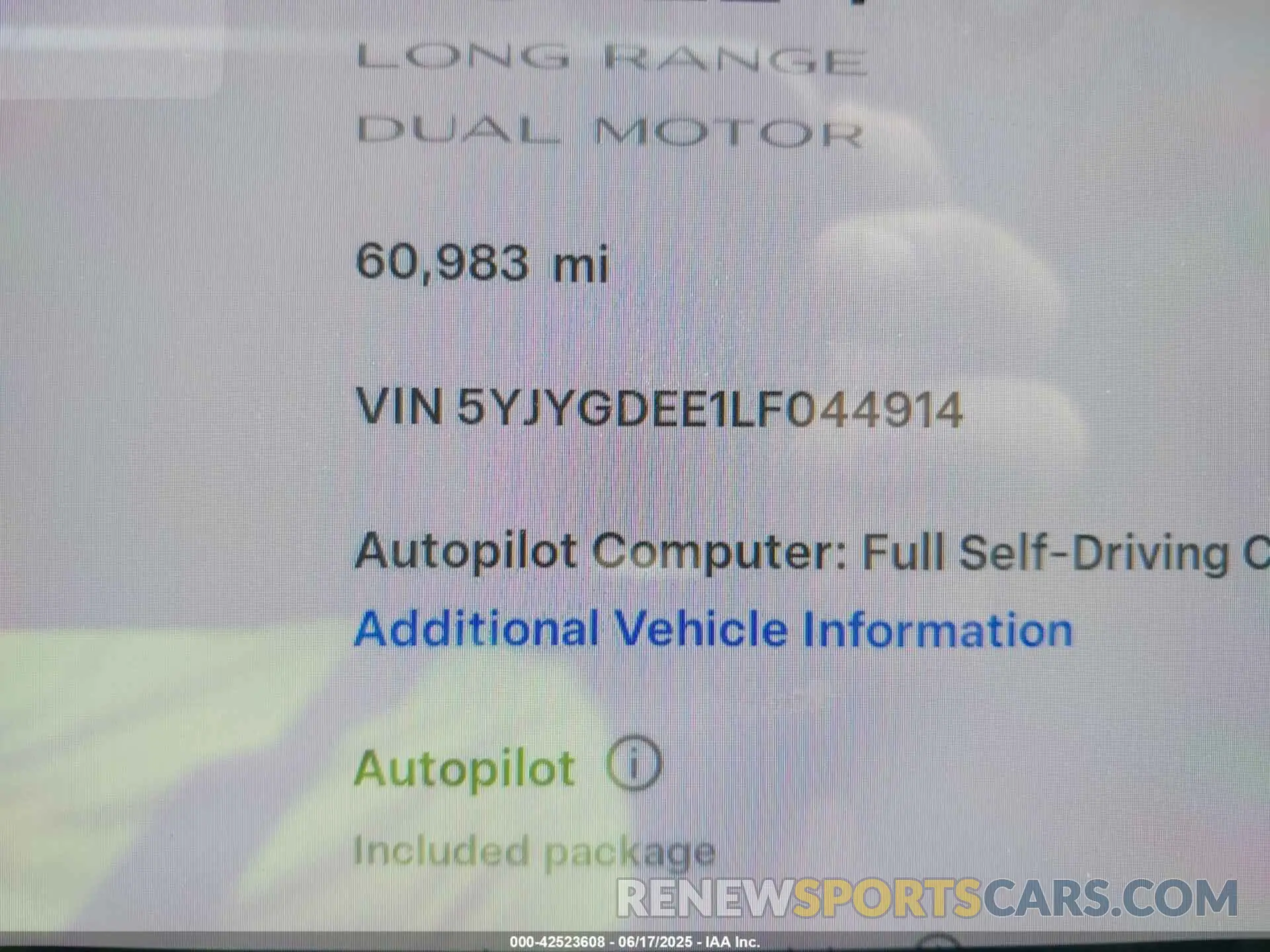 7 fotografías del automóvil dañado 5YJYGDEE1LF044914 TESLA MODEL Y 2020