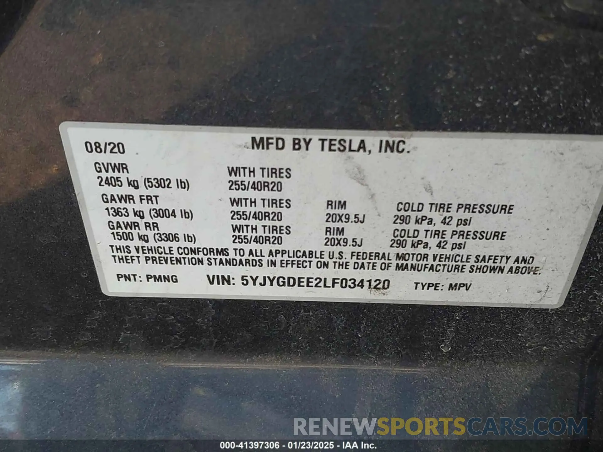 9 fotografías del automóvil dañado 5YJYGDEE2LF034120 TESLA MODEL Y 2020