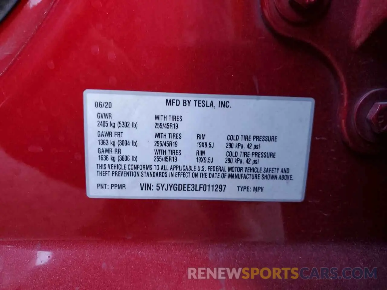 14 fotografías del automóvil dañado 5YJYGDEE3LF011297 TESLA MODEL Y 2020