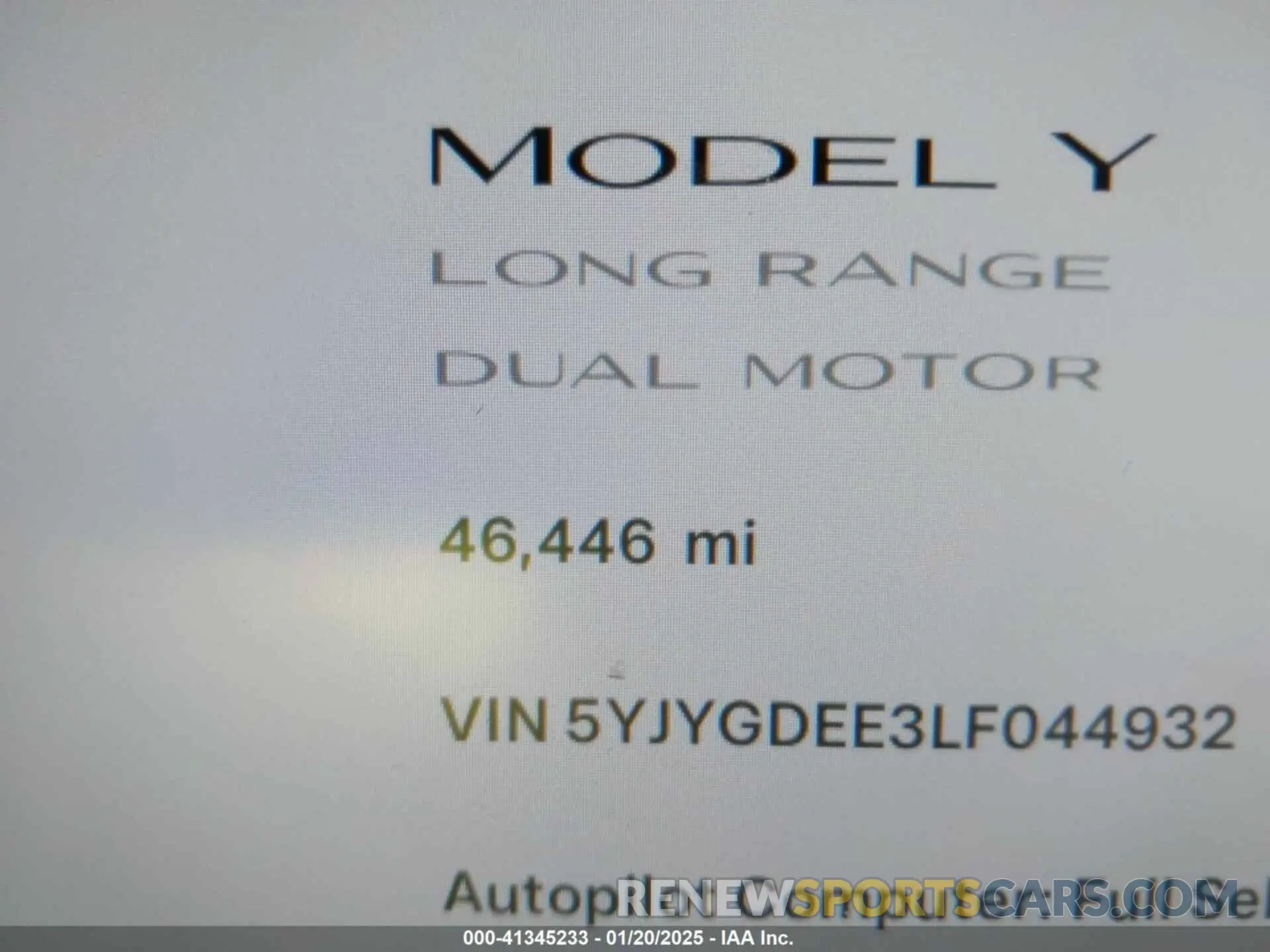 15 fotografías del automóvil dañado 5YJYGDEE3LF044932 TESLA MODEL Y 2020