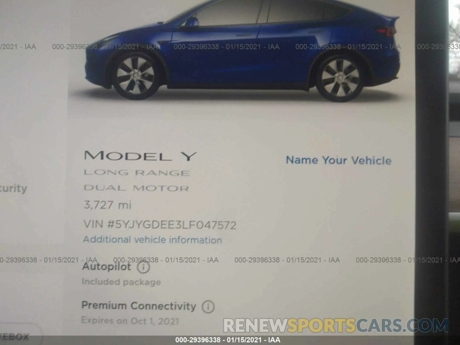 7 fotografías del automóvil dañado 5YJYGDEE3LF047572 TESLA MODEL Y 2020