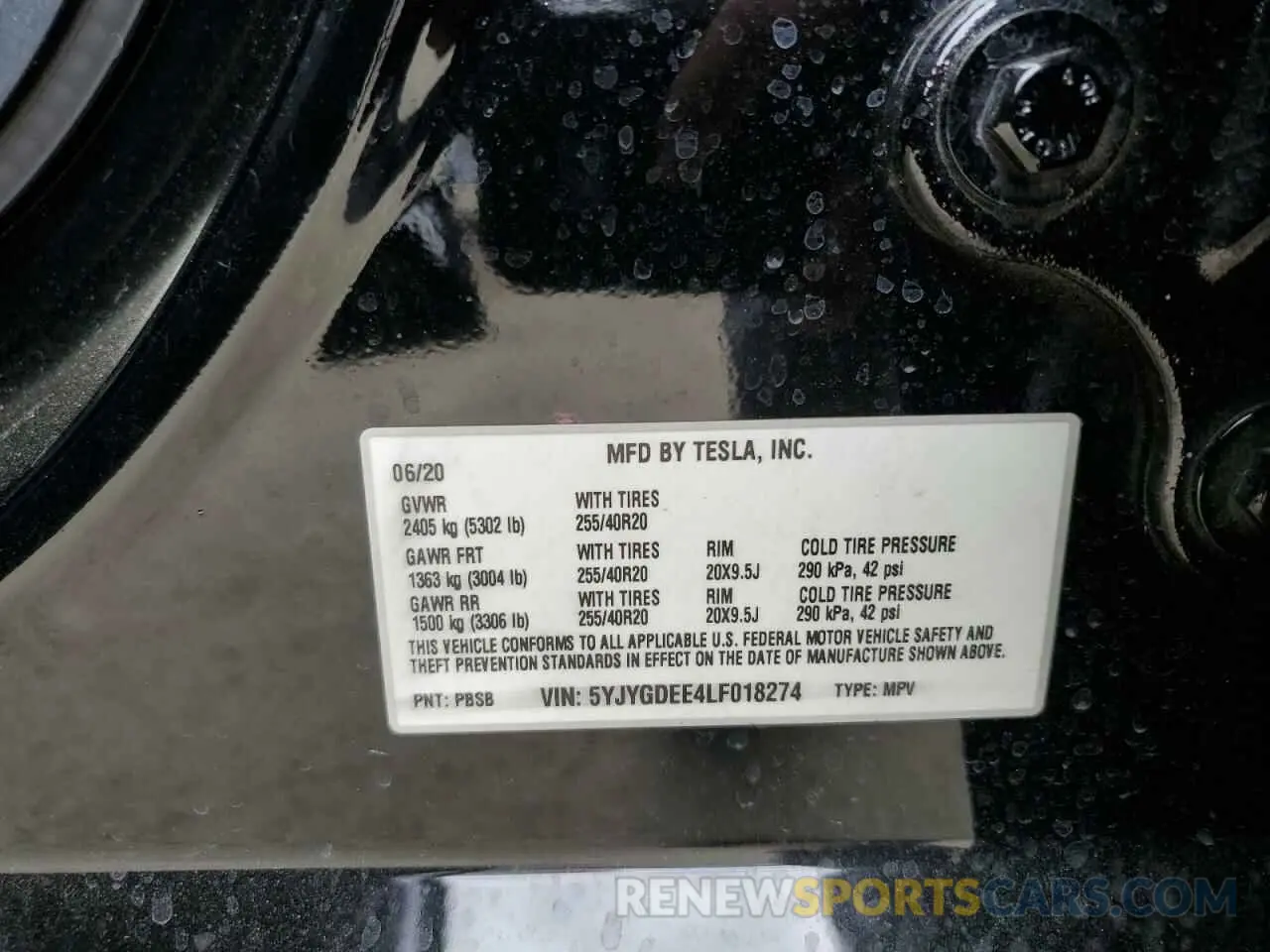 12 fotografías del automóvil dañado 5YJYGDEE4LF018274 TESLA MODEL Y 2020