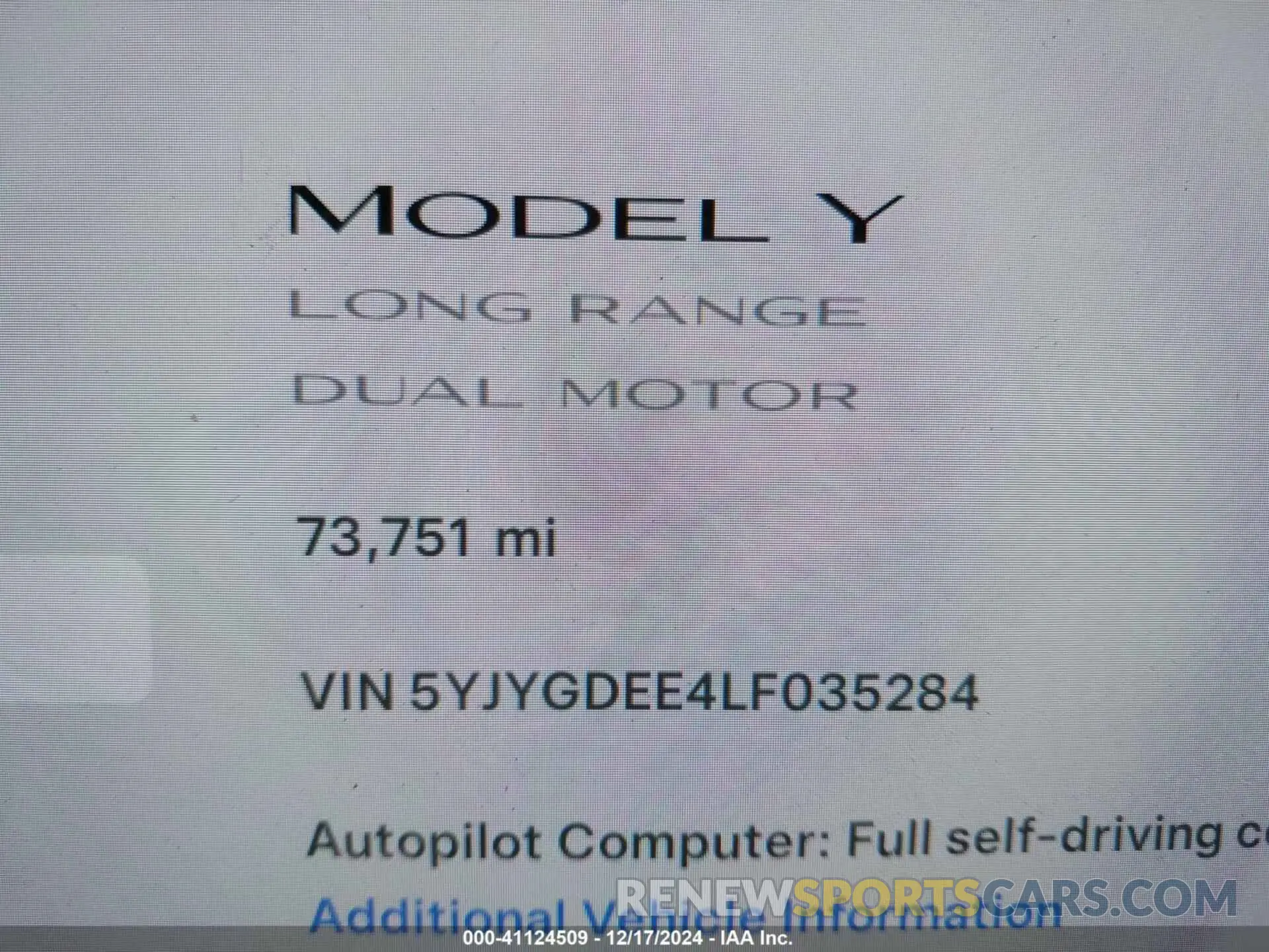 14 fotografías del automóvil dañado 5YJYGDEE4LF035284 TESLA MODEL Y 2020
