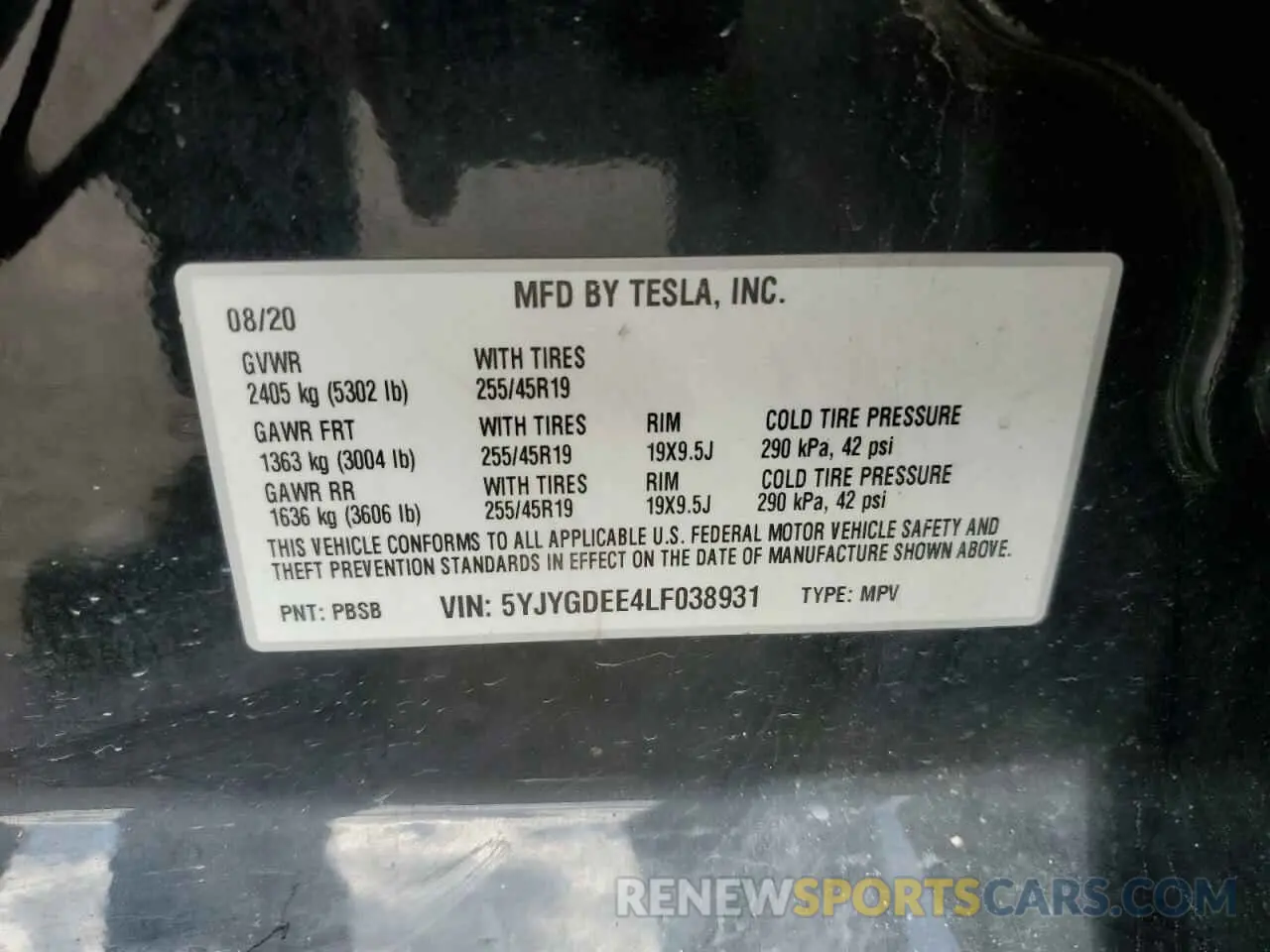 13 fotografías del automóvil dañado 5YJYGDEE4LF038931 TESLA MODEL Y 2020