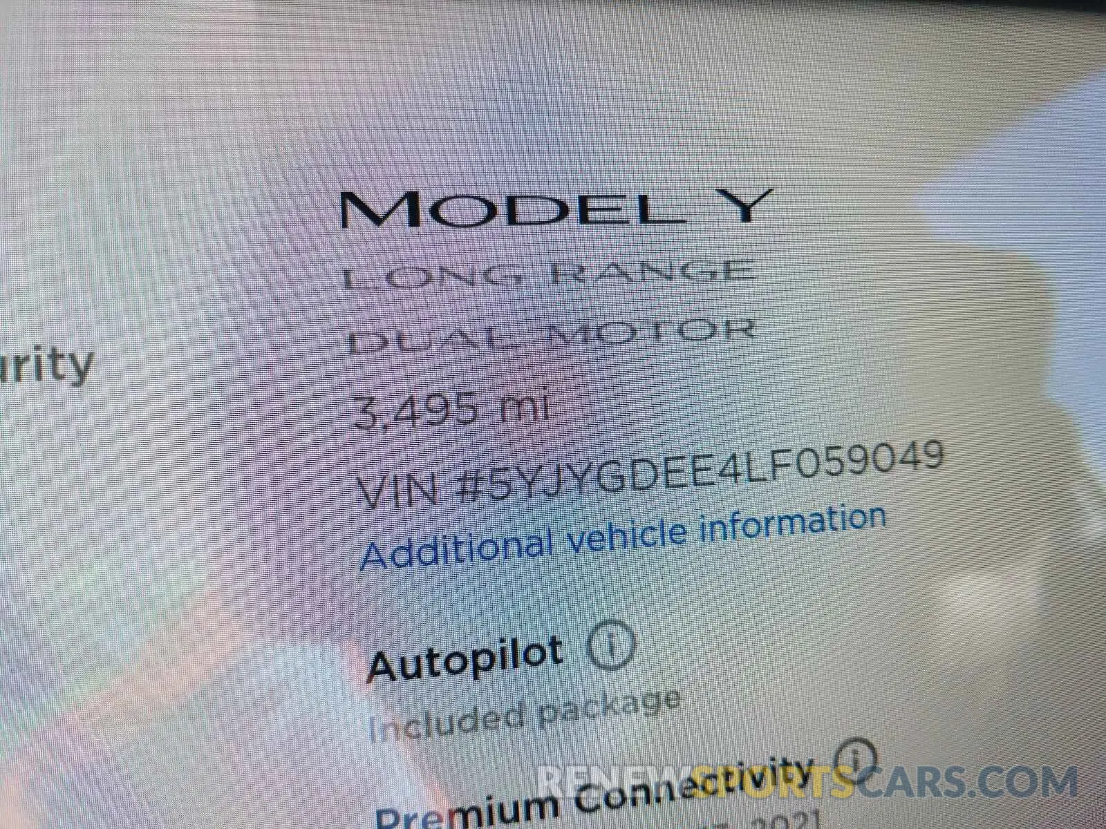 8 fotografías del automóvil dañado 5YJYGDEE4LF059049 TESLA MODEL Y 2020
