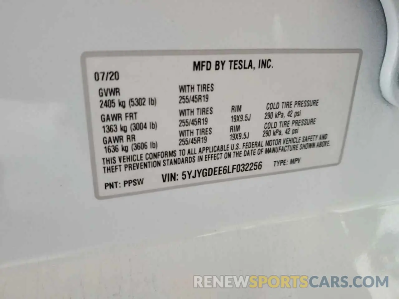 12 fotografías del automóvil dañado 5YJYGDEE6LF032256 TESLA MODEL Y 2020