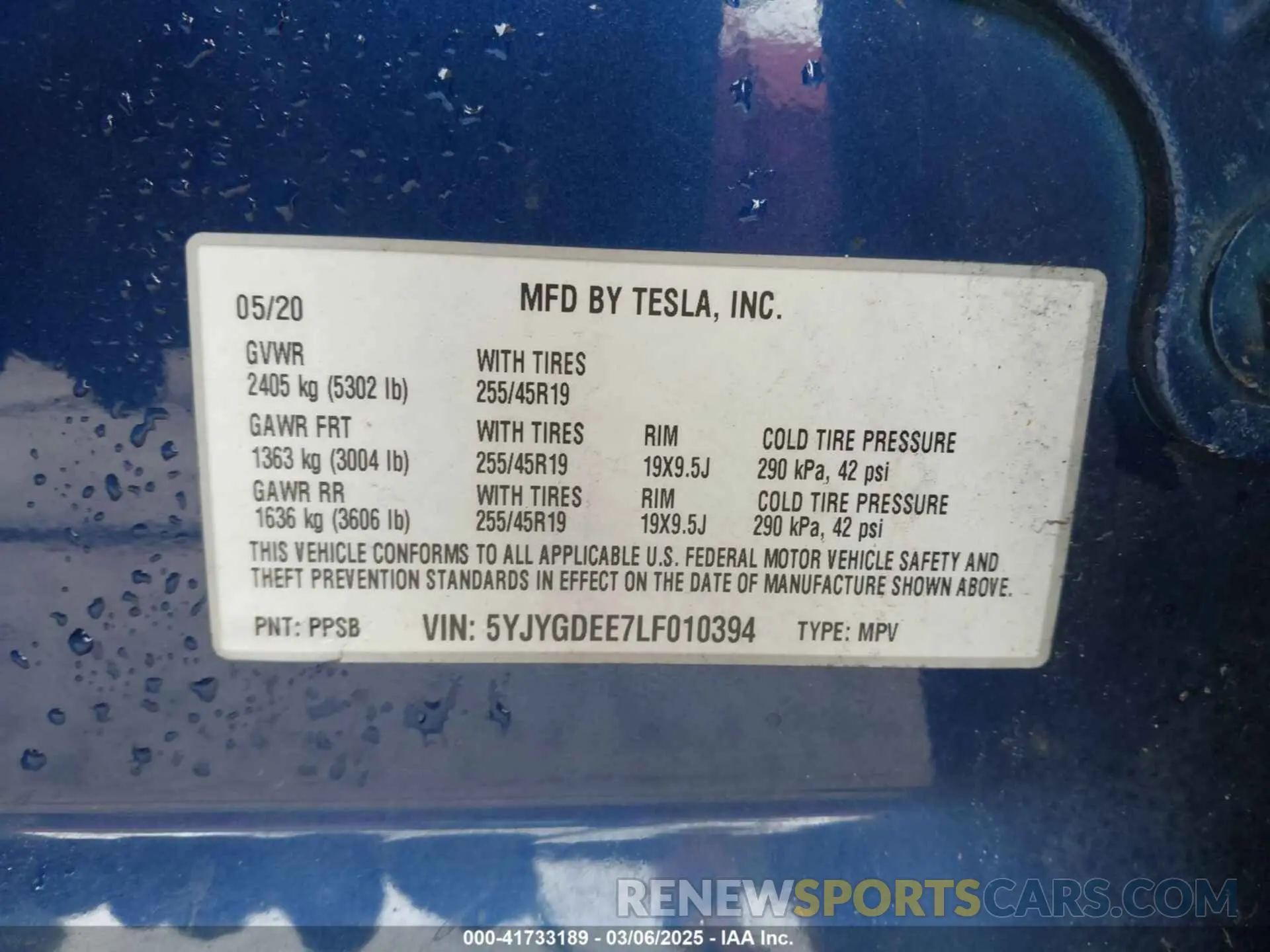 9 fotografías del automóvil dañado 5YJYGDEE7LF010394 TESLA MODEL Y 2020