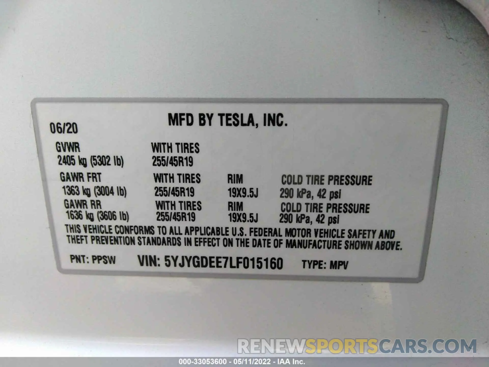 9 fotografías del automóvil dañado 5YJYGDEE7LF015160 TESLA MODEL Y 2020